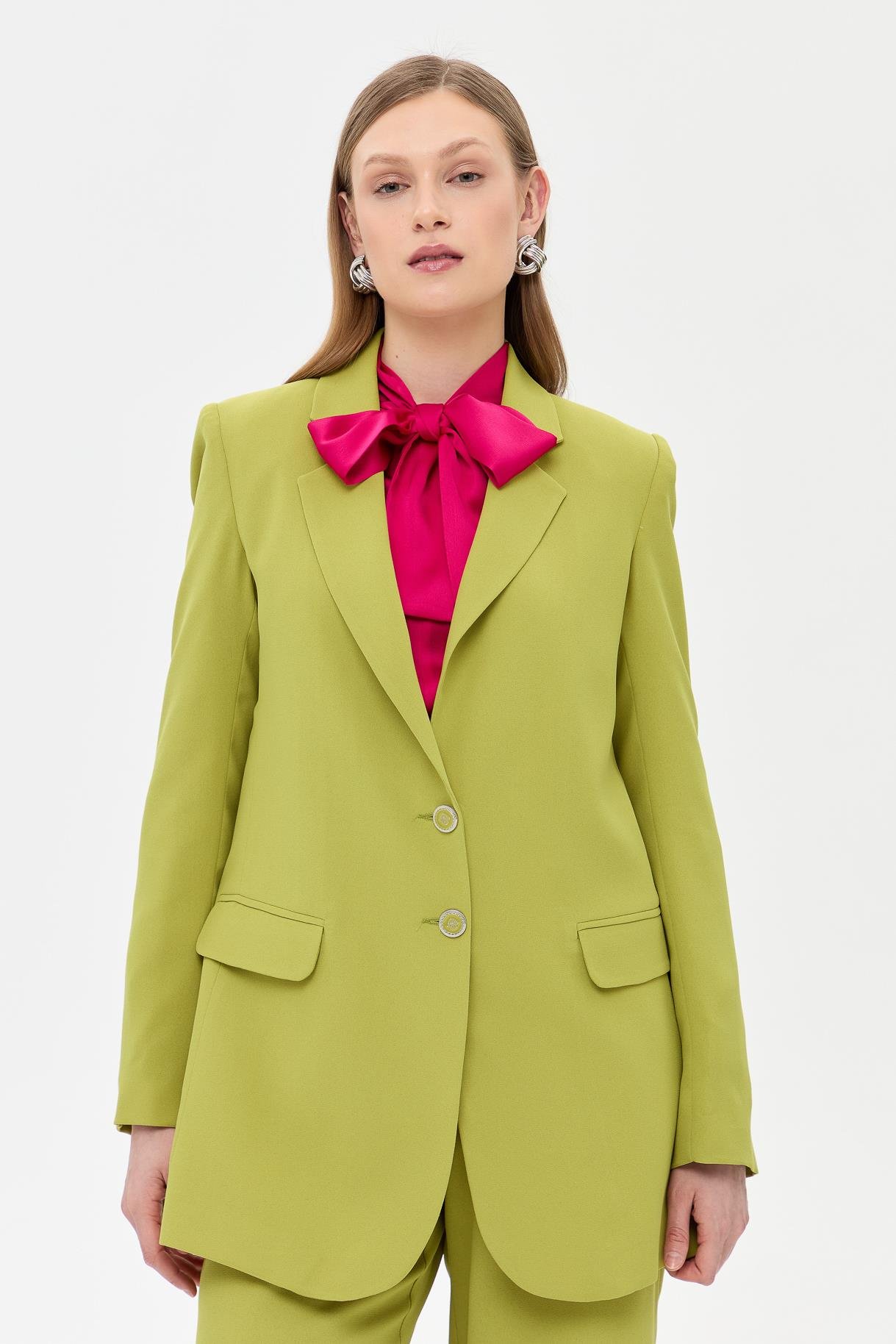 Çift Düğmeli Cep Detaylı Krep Ceket - Y.YEŞİLİ