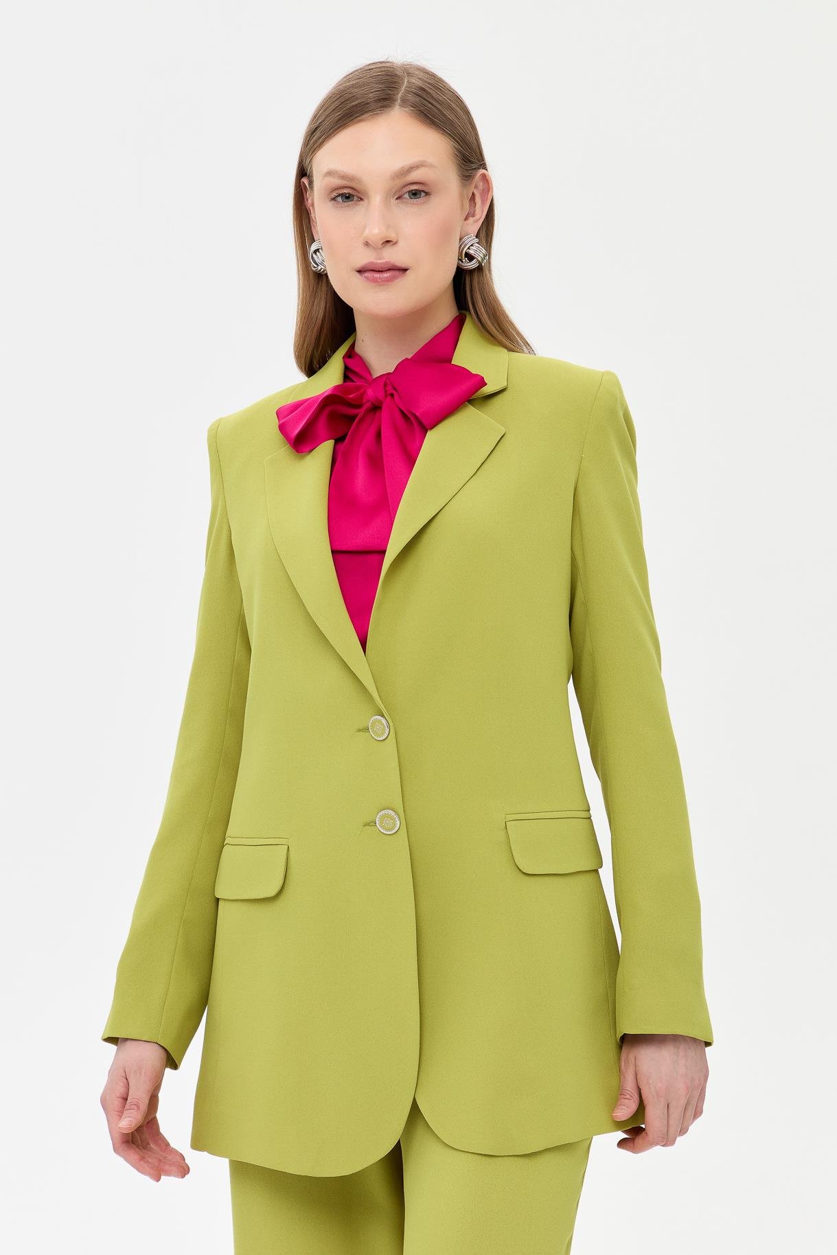 Çift Düğmeli Cep Detaylı Krep Ceket - Y.YEŞİLİ