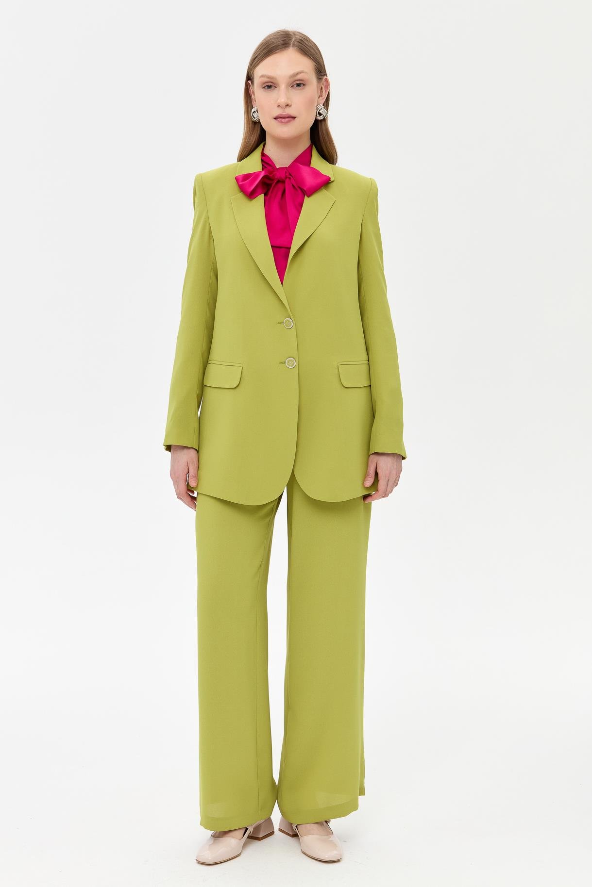 Çift Düğmeli Cep Detaylı Krep Ceket - Y.YEŞİLİ