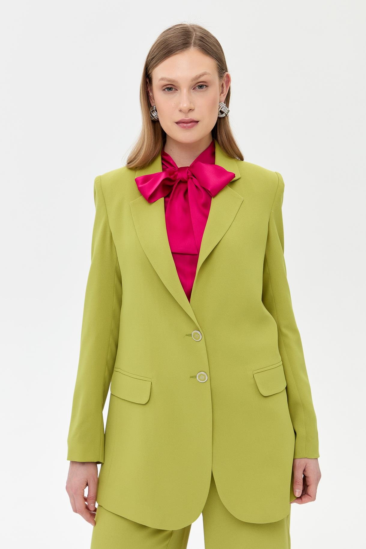 Çift Düğmeli Cep Detaylı Krep Ceket - Y.YEŞİLİ