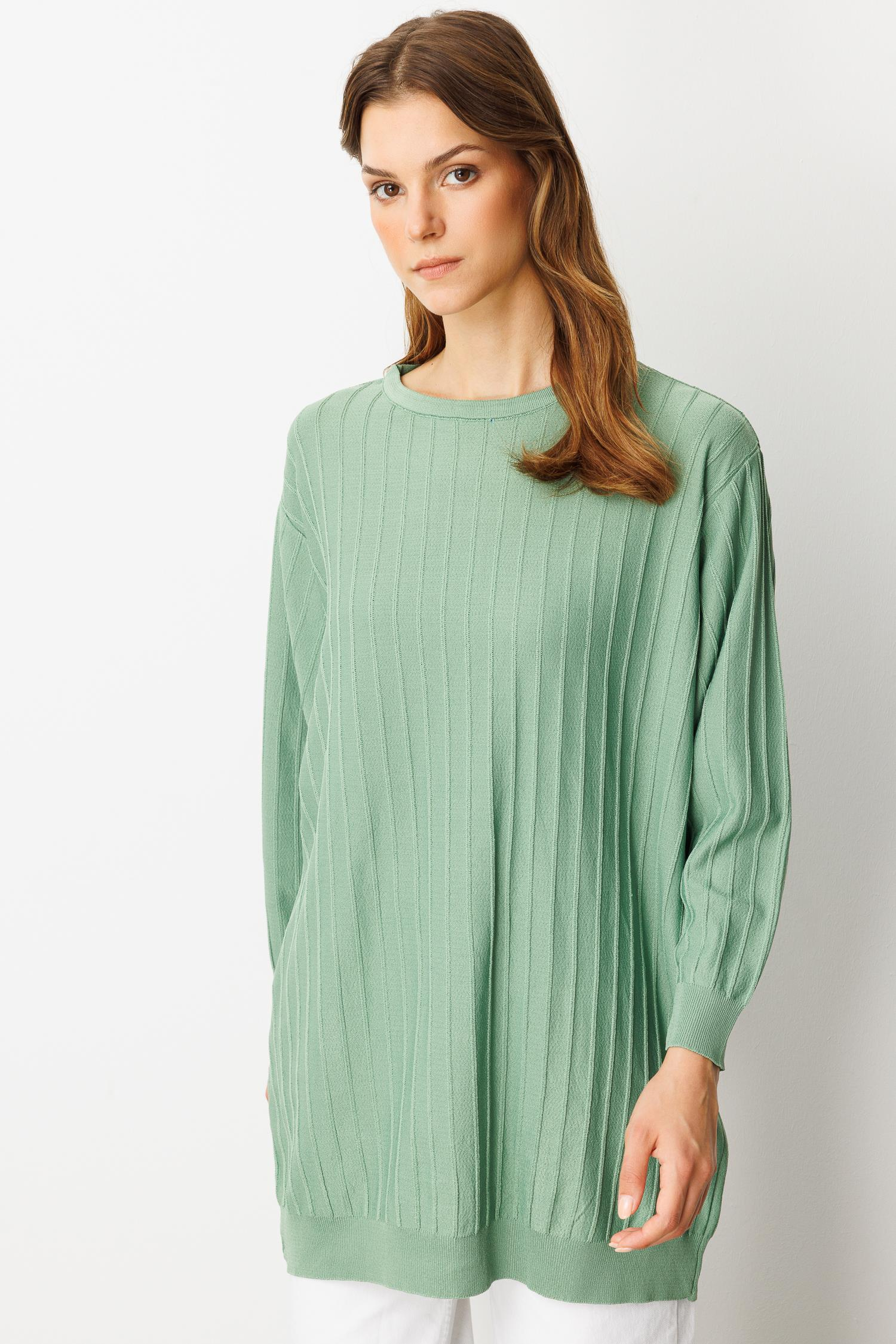 Çizgi Desen Pamuklu Triko Tunik-ÇAĞLA