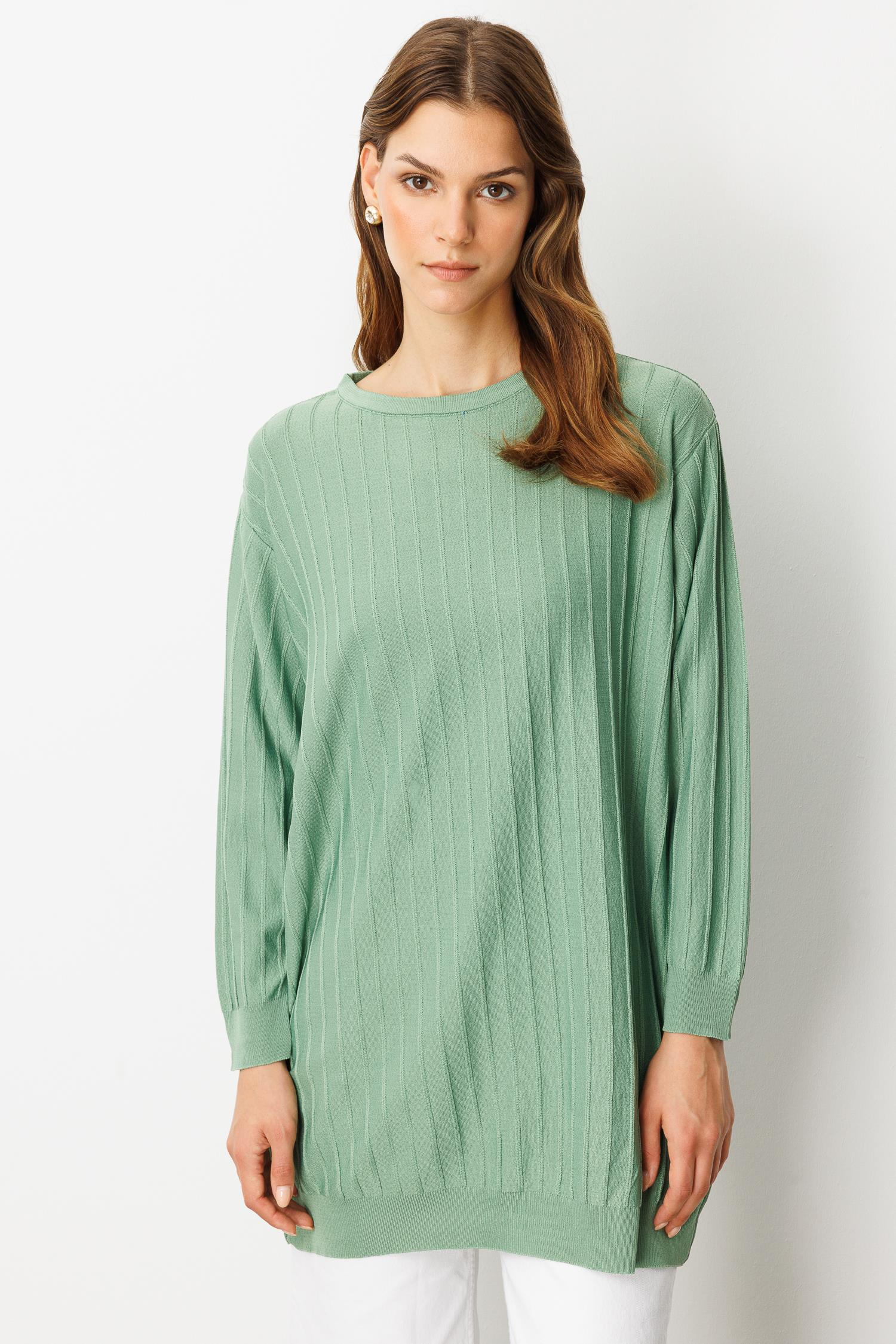 Çizgi Desen Pamuklu Triko Tunik-ÇAĞLA