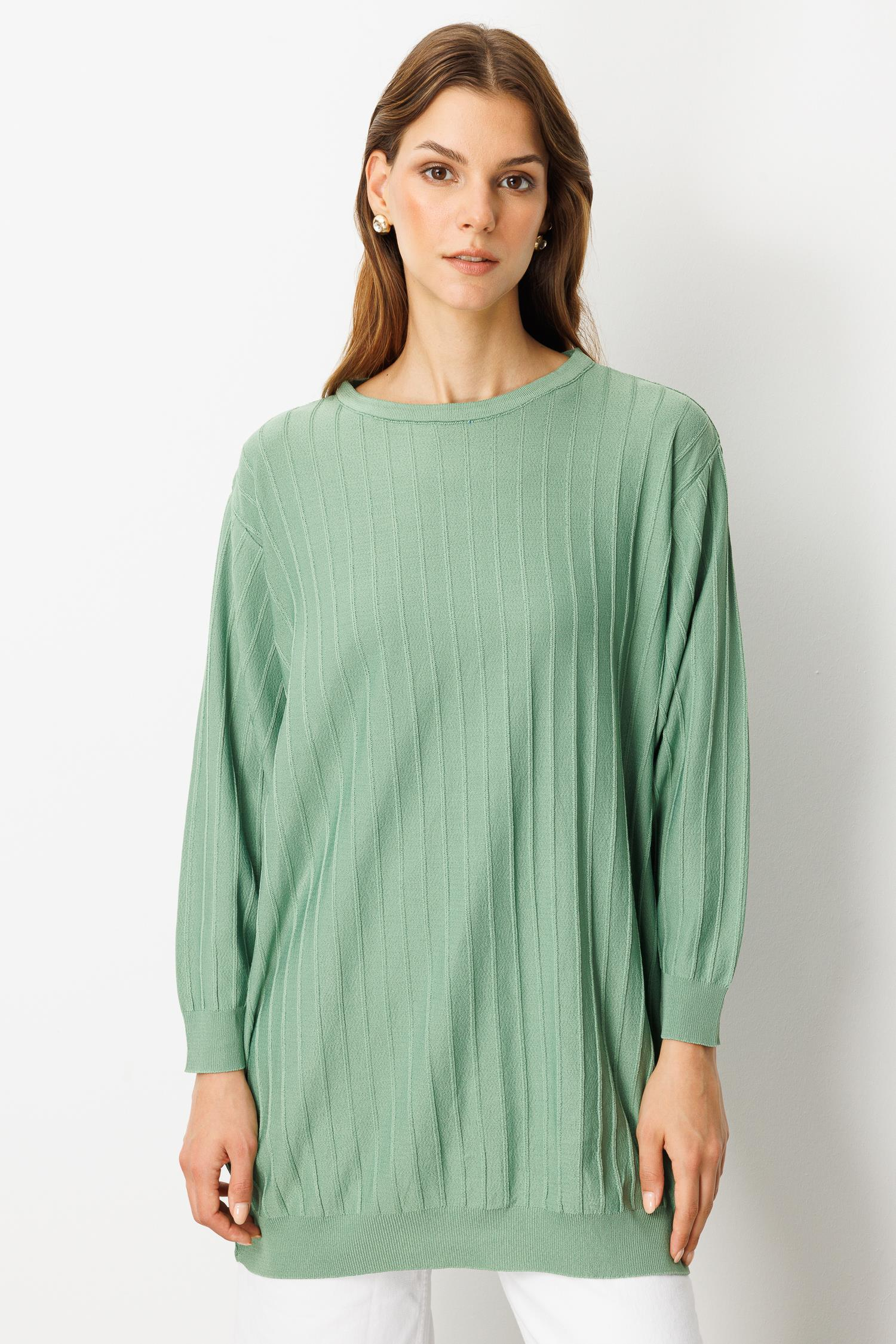 Çizgi Desen Pamuklu Triko Tunik-ÇAĞLA