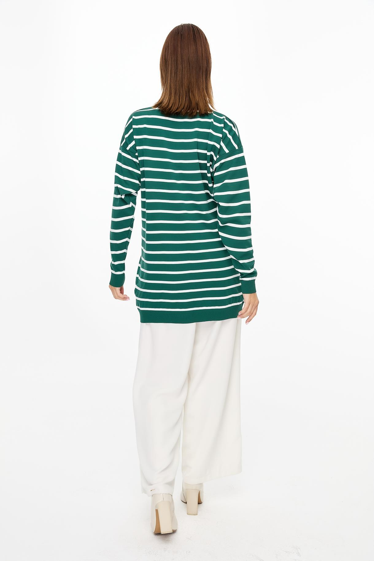 Çizgili Basic Triko Tunik - YEŞİL