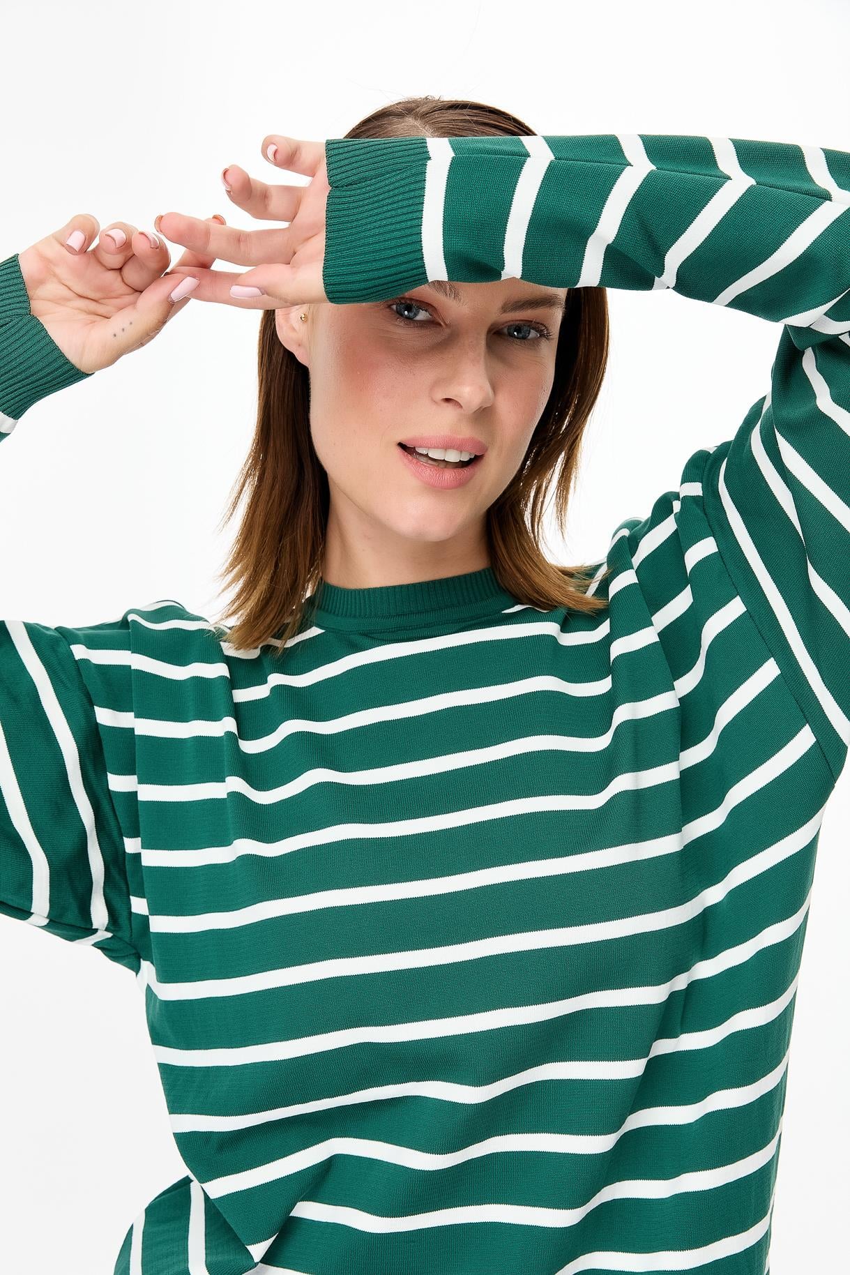 Çizgili Basic Triko Tunik - YEŞİL