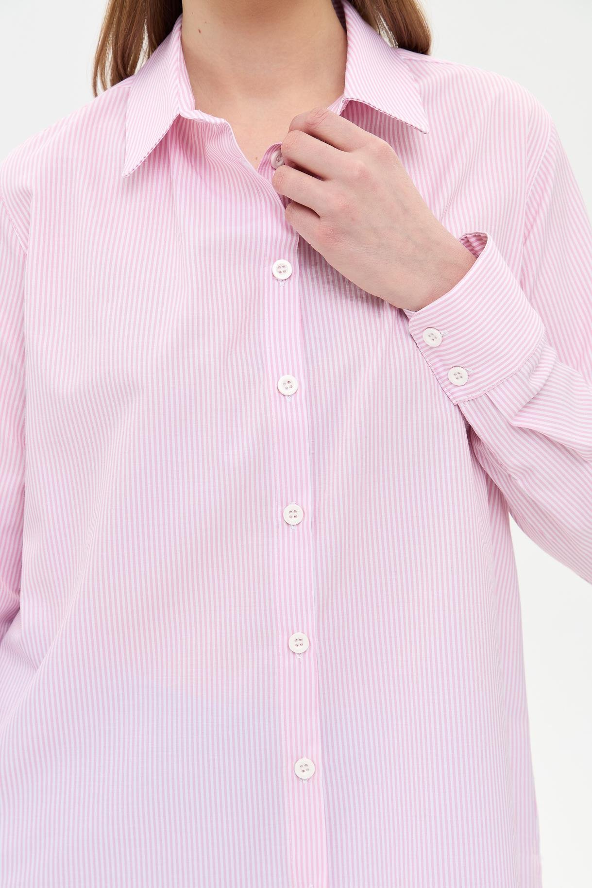Çizgili Koton Gömlek - PEMBE