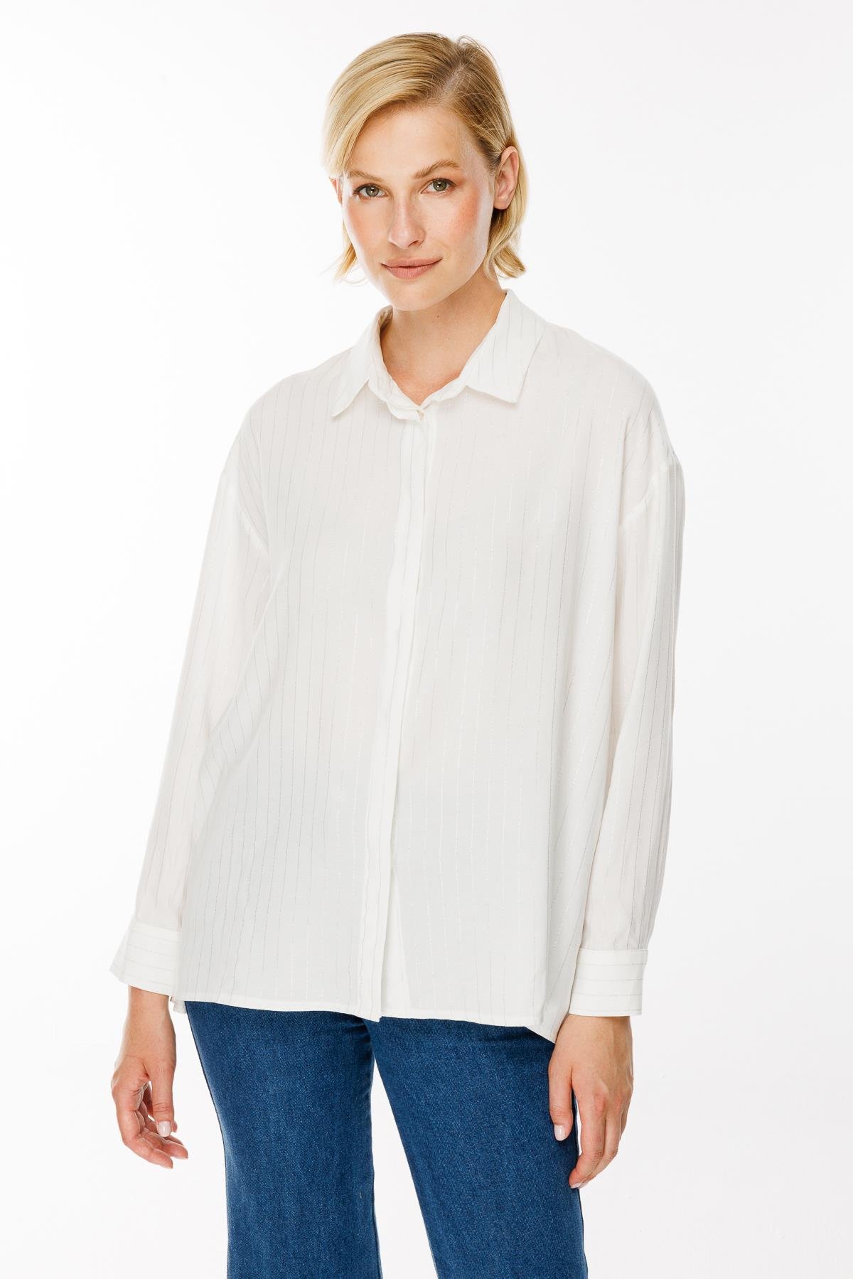 Çizgili Ve Sim Detaylı Gömlek - KEMIK