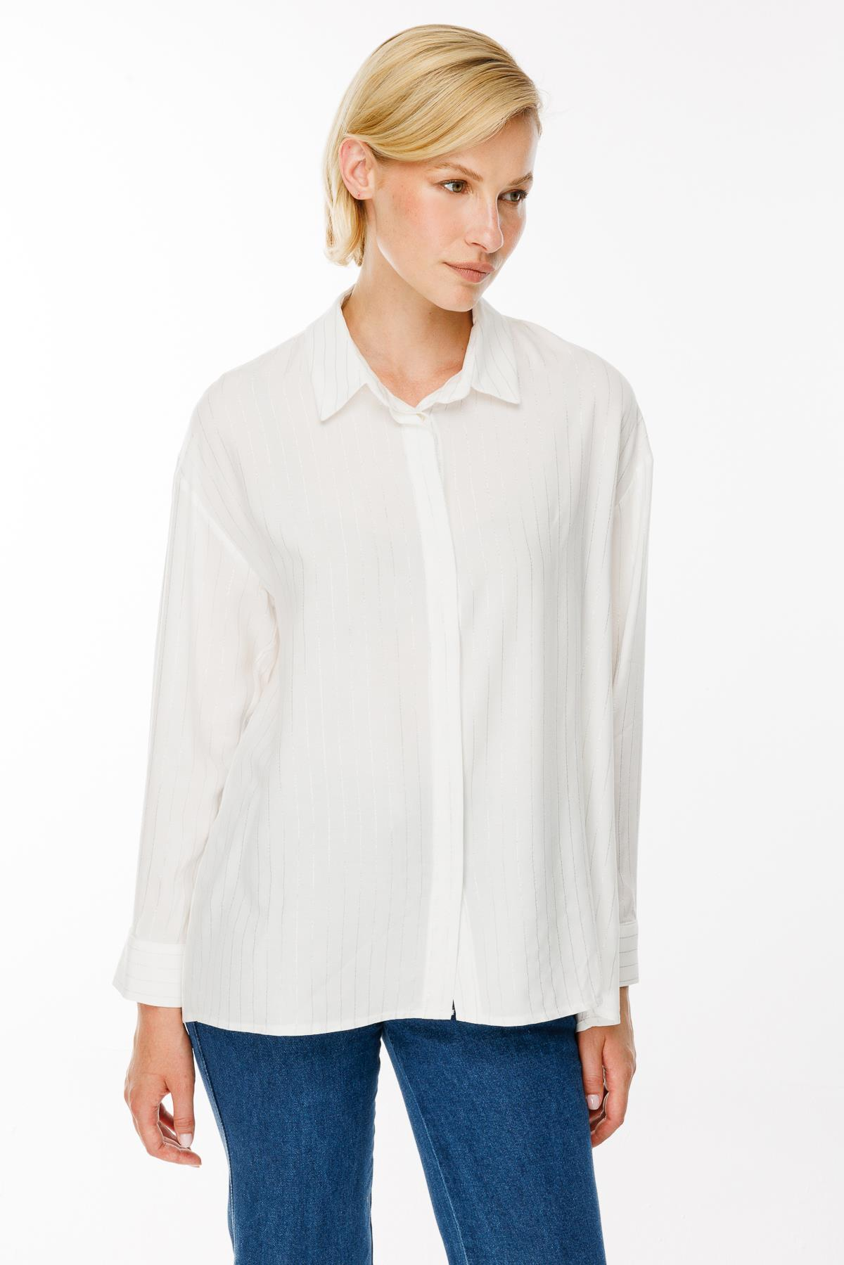 Çizgili Ve Sim Detaylı Gömlek - KEMIK