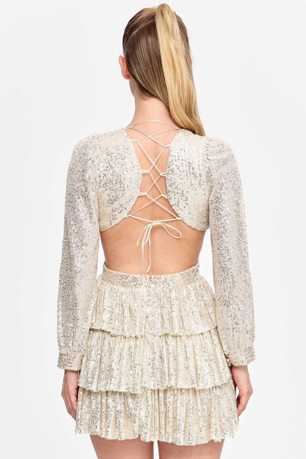 Cut Out ve Sırt Dekolteli Kısa Abiye - GOLD