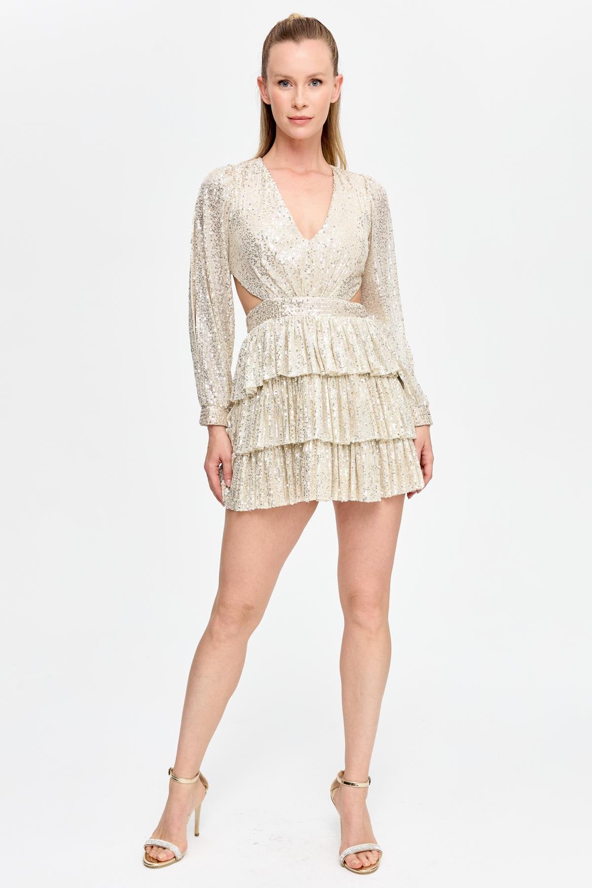 Cut Out ve Sırt Dekolteli Kısa Abiye - GOLD