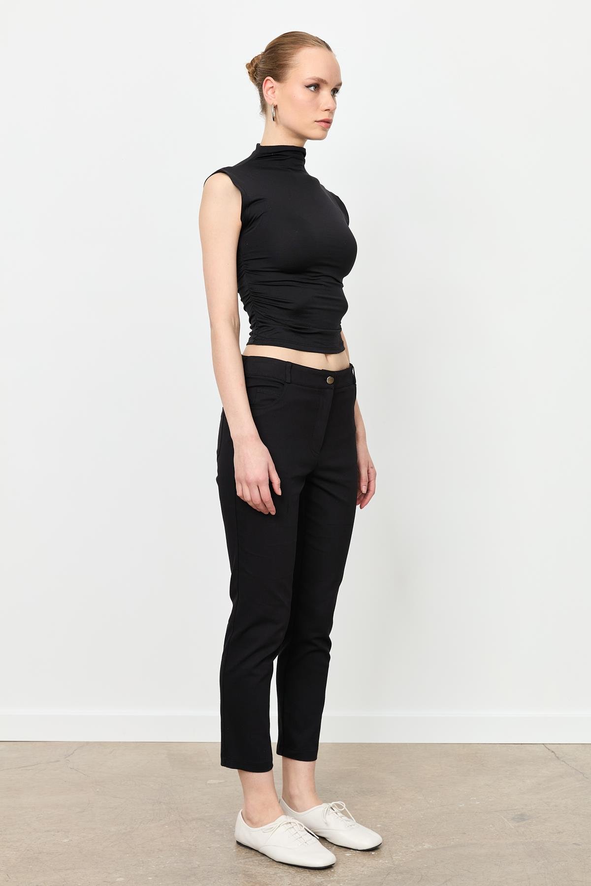 Dar Paça Pamuk Pantolon-SİYAH