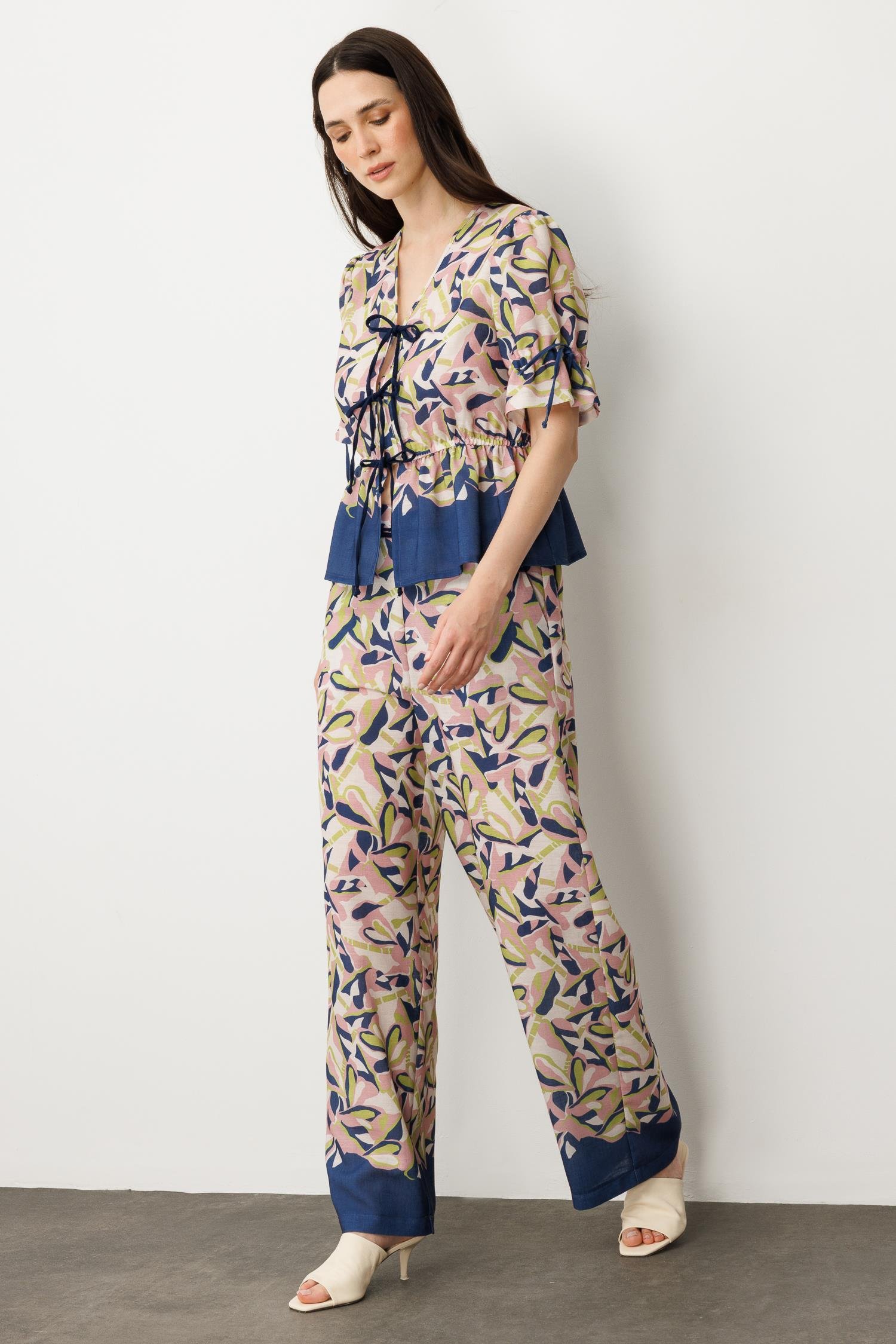 Desenli Bol Paça Pantolon-LACI