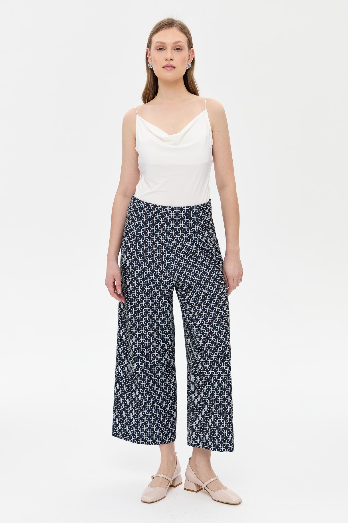 Desenli Rahat Kesim Scuba Pantolon - LACI