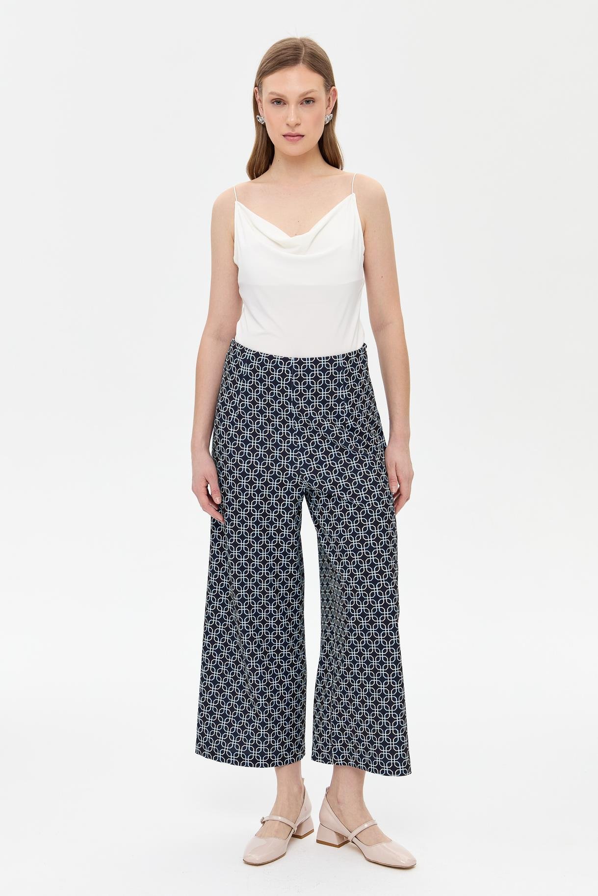 Desenli Rahat Kesim Scuba Pantolon - LACI