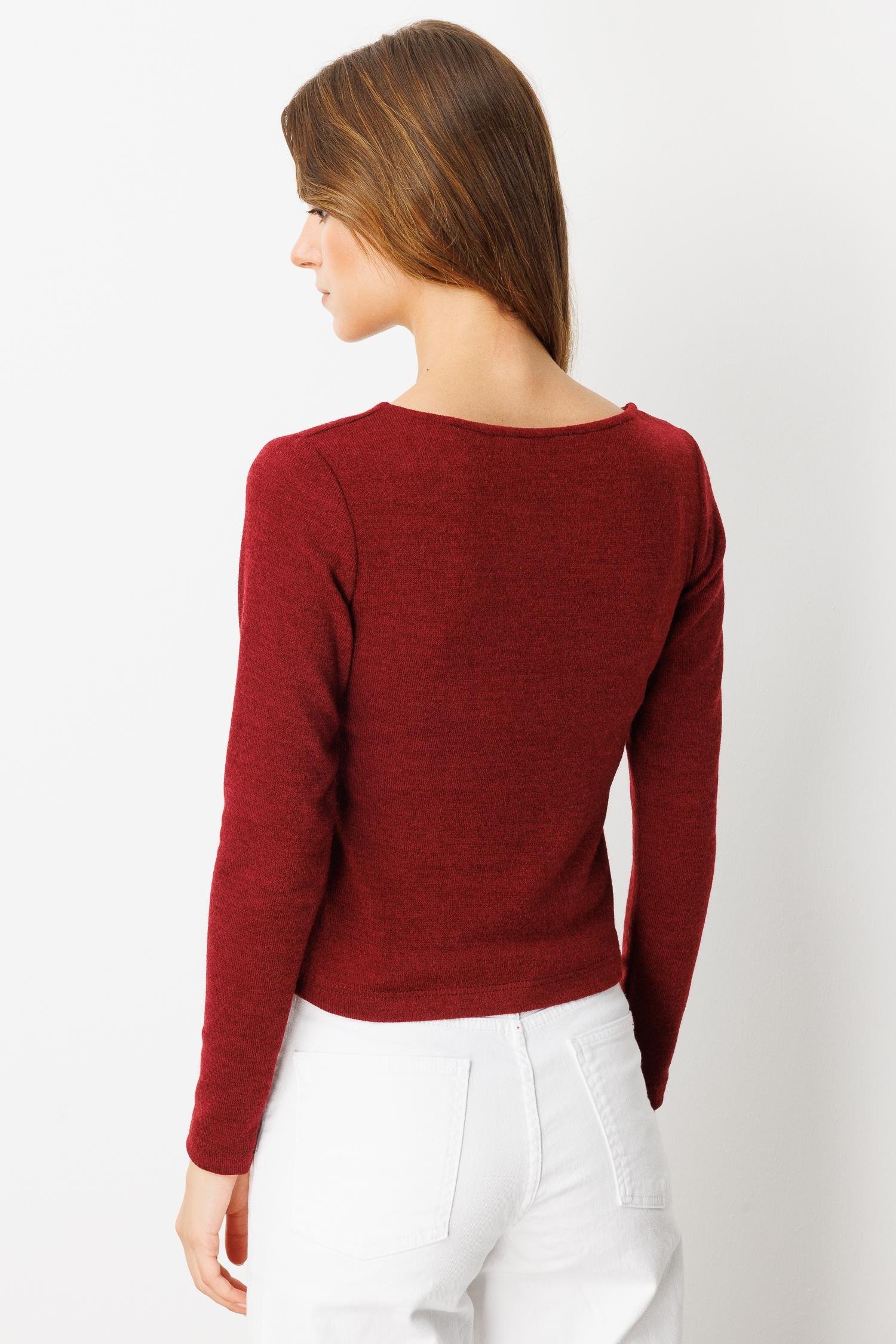 Drape Detaylı Dokuma Bluz-BORDO