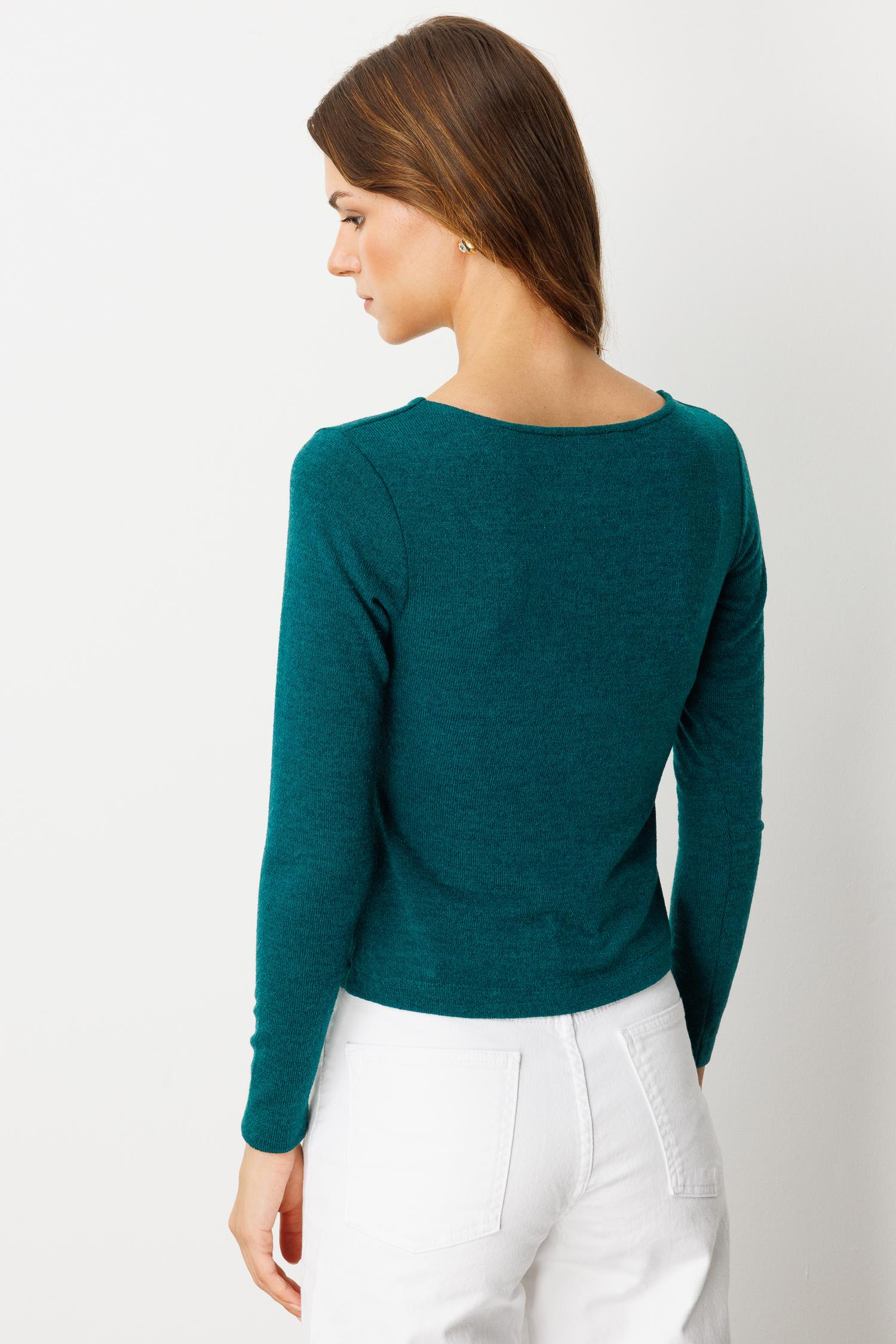 Drape Detaylı Dokuma Bluz-YEŞİL