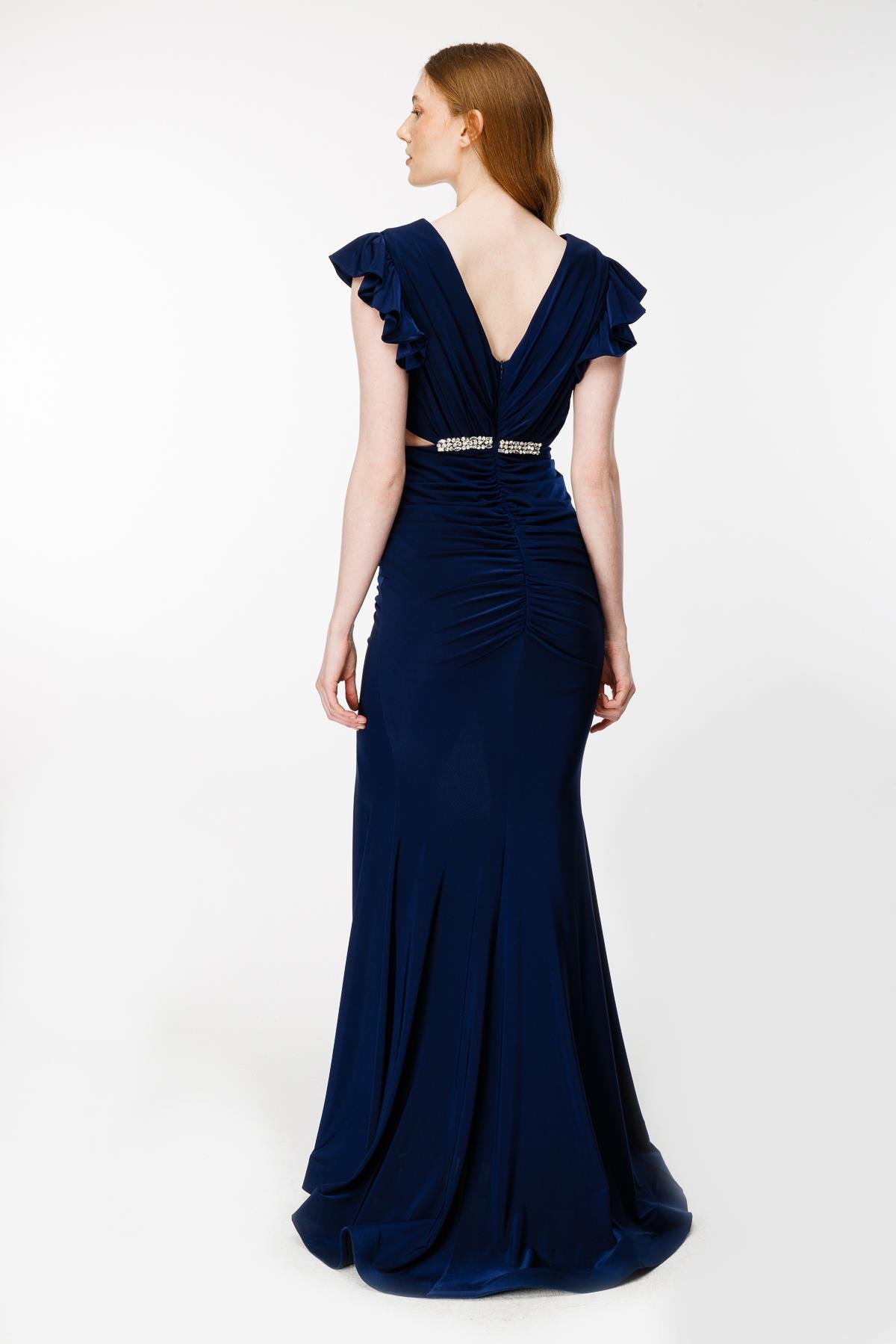 Drape Detaylı Taşlı Abiye - LACI