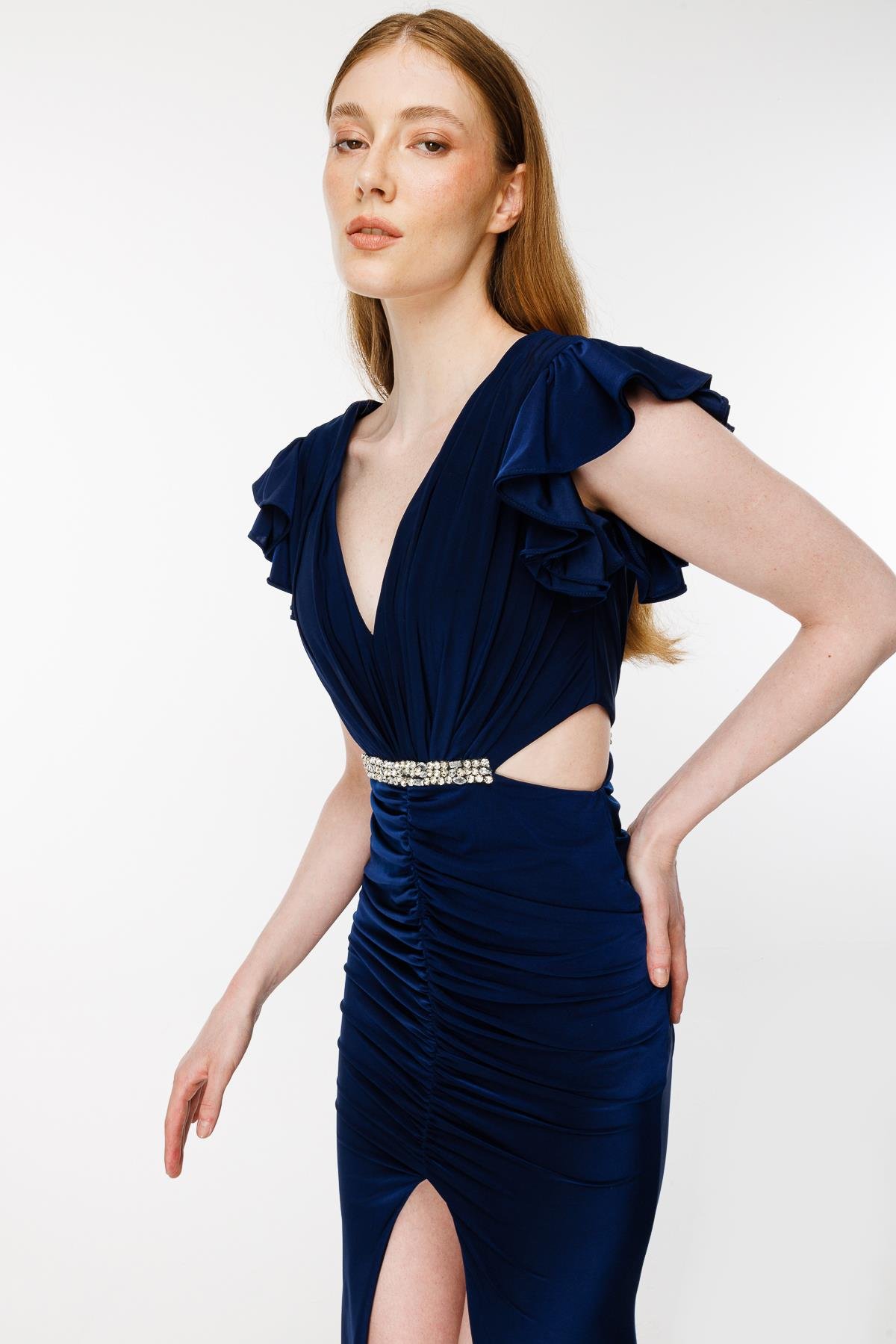 Drape Detaylı Taşlı Abiye - LACI