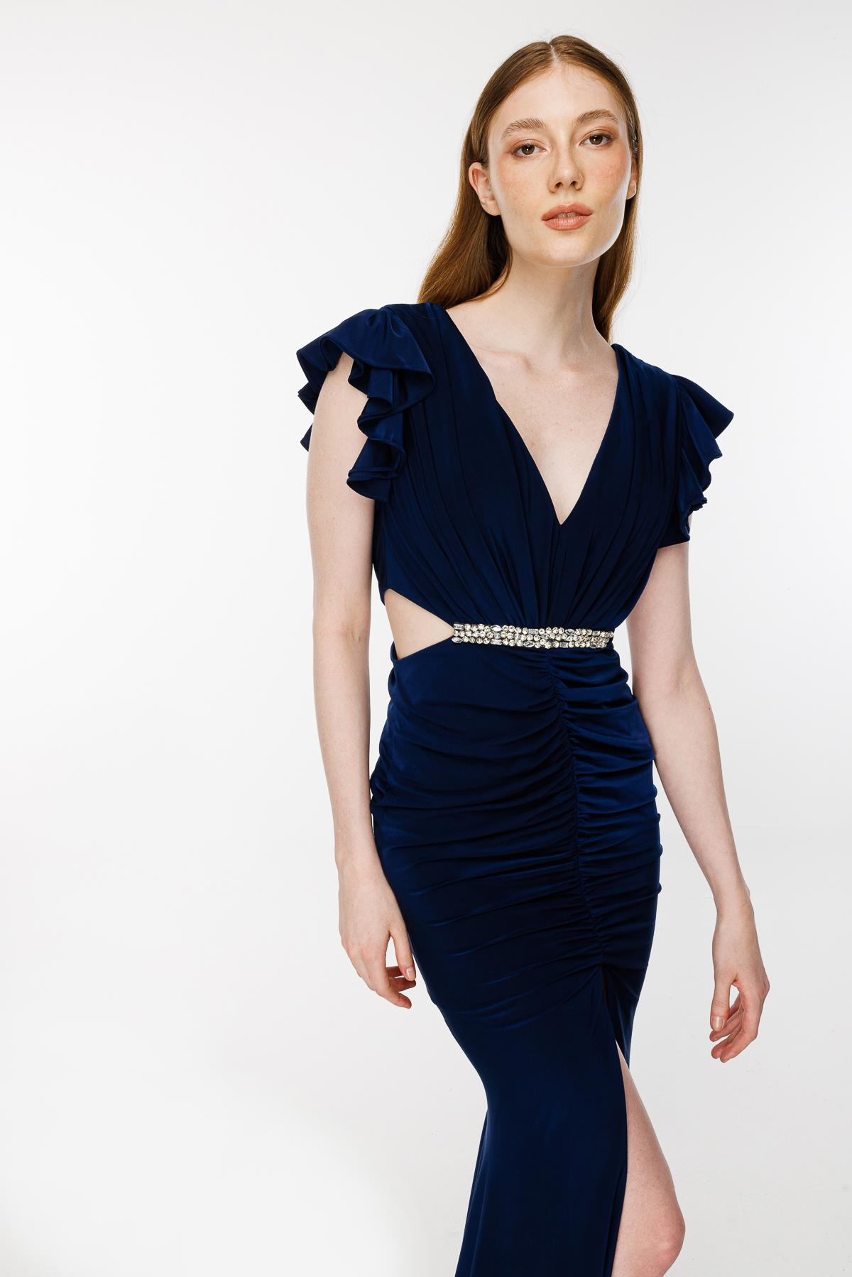 Drape Detaylı Taşlı Abiye - LACI