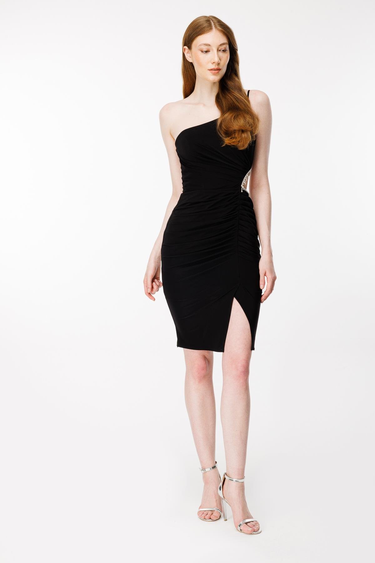 Drape Ve Cut Out Detaylı Abiye - SİYAH