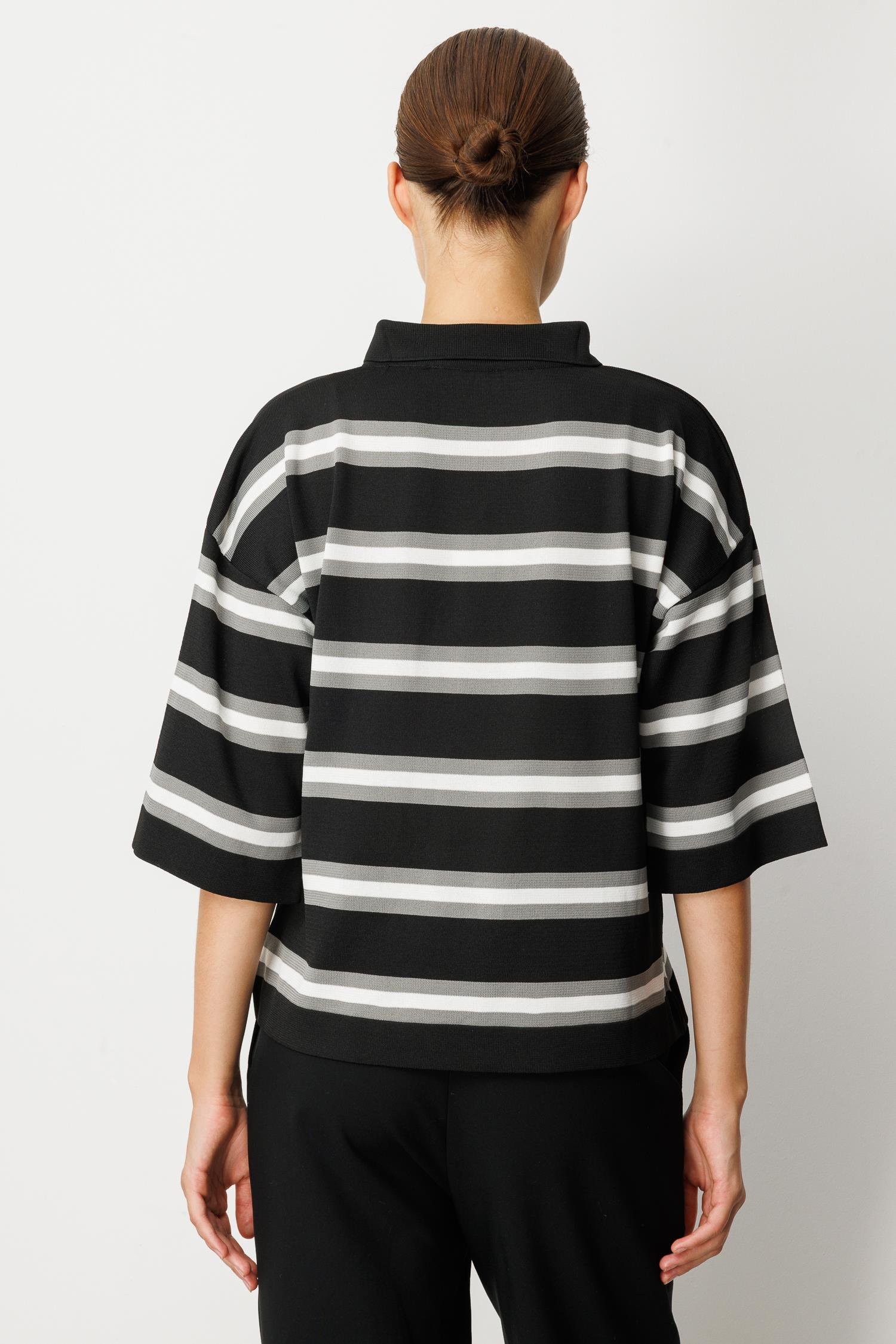 Düğme Detaylı Truvakar Kol Triko Kazak-SİYAH