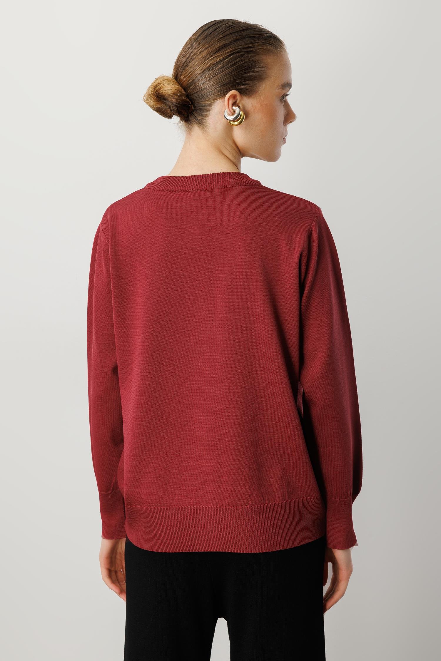 Düğmeli Basic Triko Hırka-BORDO