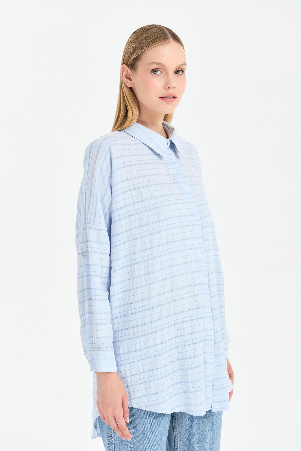 Ekose Coton Rahat Gömlek - MAVİ