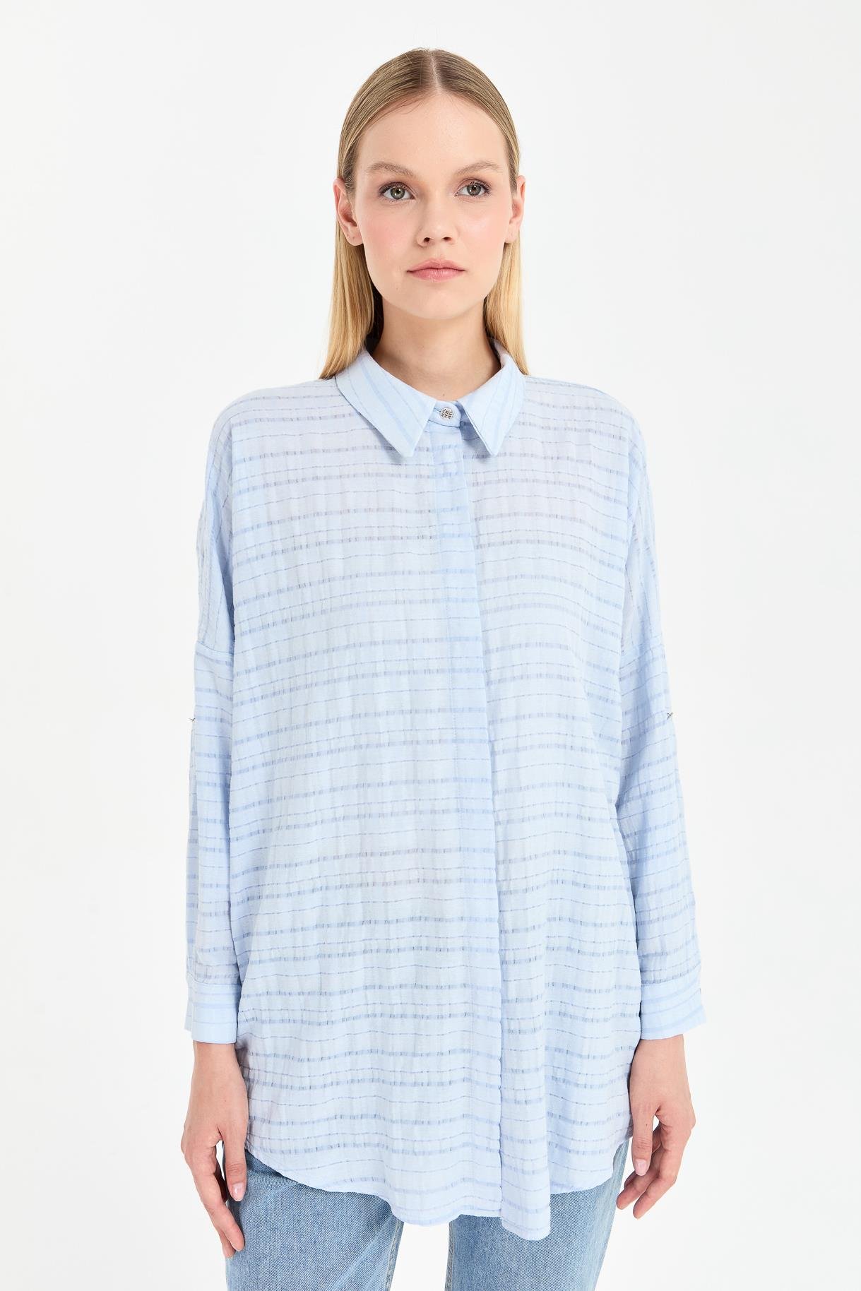 Ekose Coton Rahat Gömlek - MAVİ