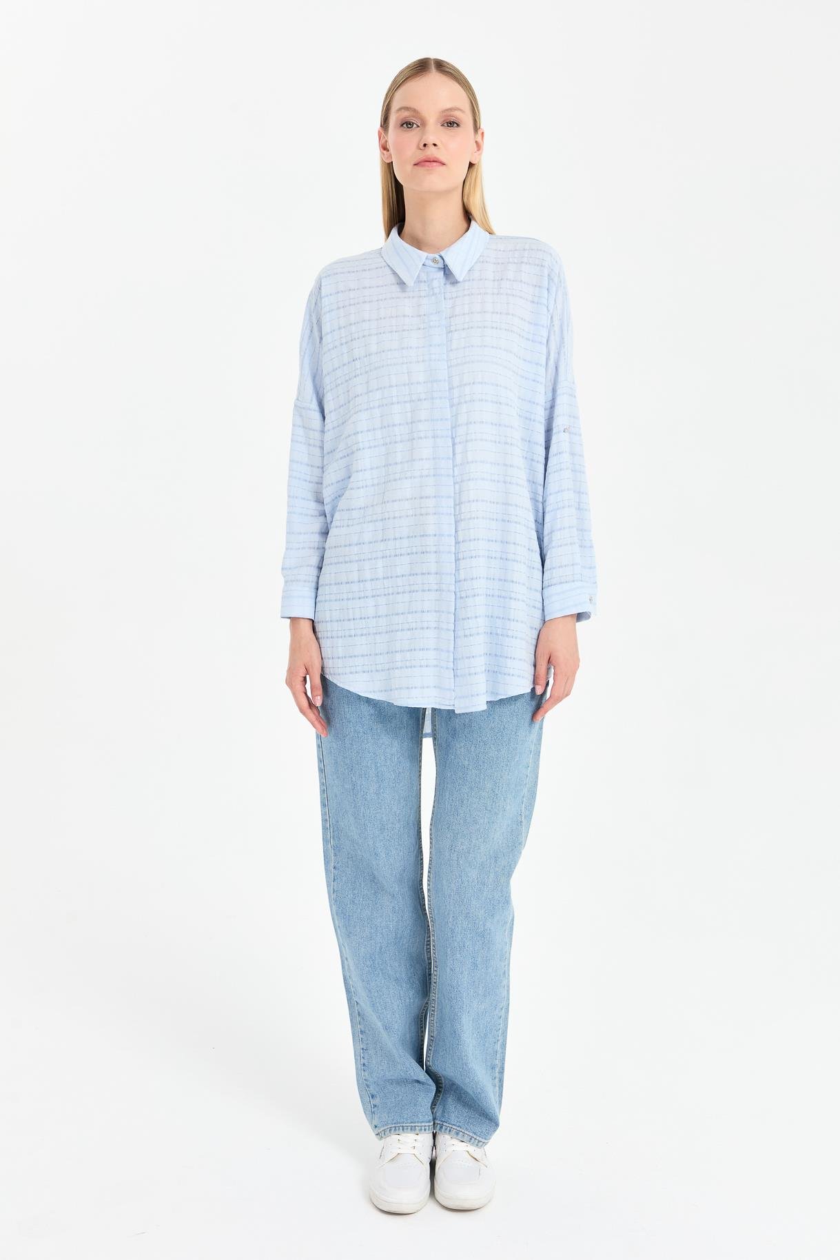 Ekose Coton Rahat Gömlek - MAVİ