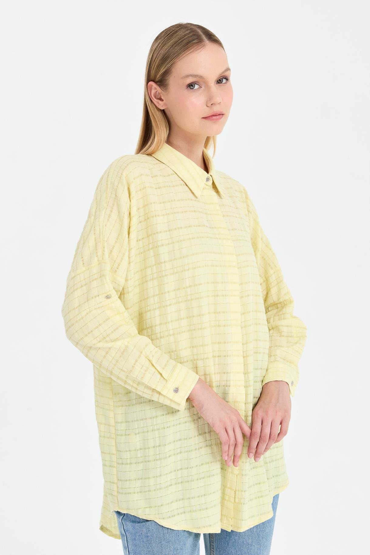 Ekose Coton Rahat Gömlek - SARI