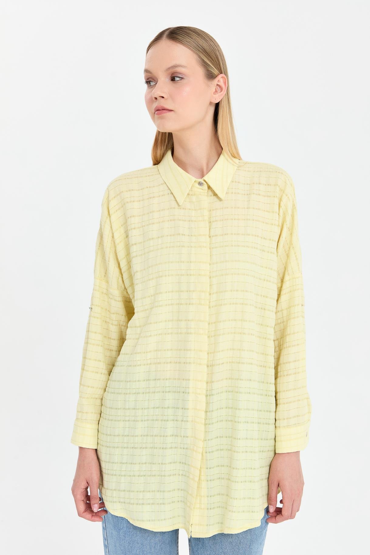 Ekose Coton Rahat Gömlek - SARI