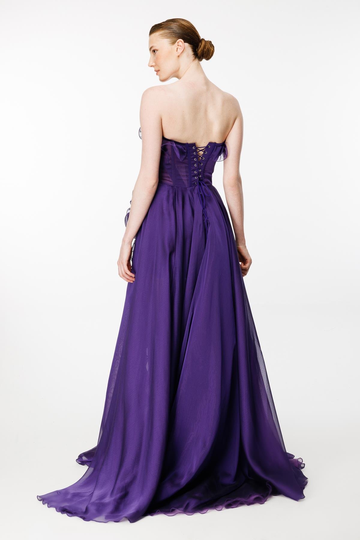 Eteği Volanlı Straplez Abiye - MOR