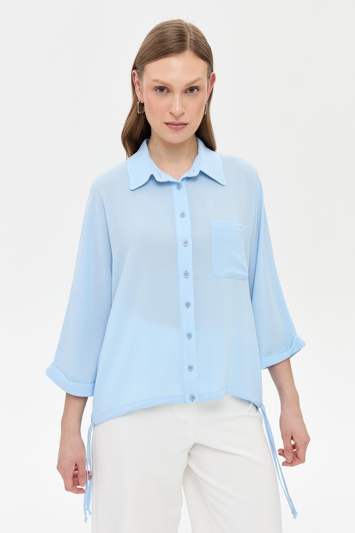 Etek Ucu Büzgülü Gömlek - A.MAVI