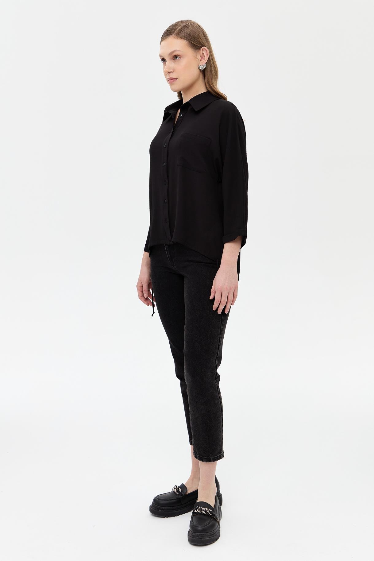Etek Ucu Büzgülü Gömlek - SİYAH