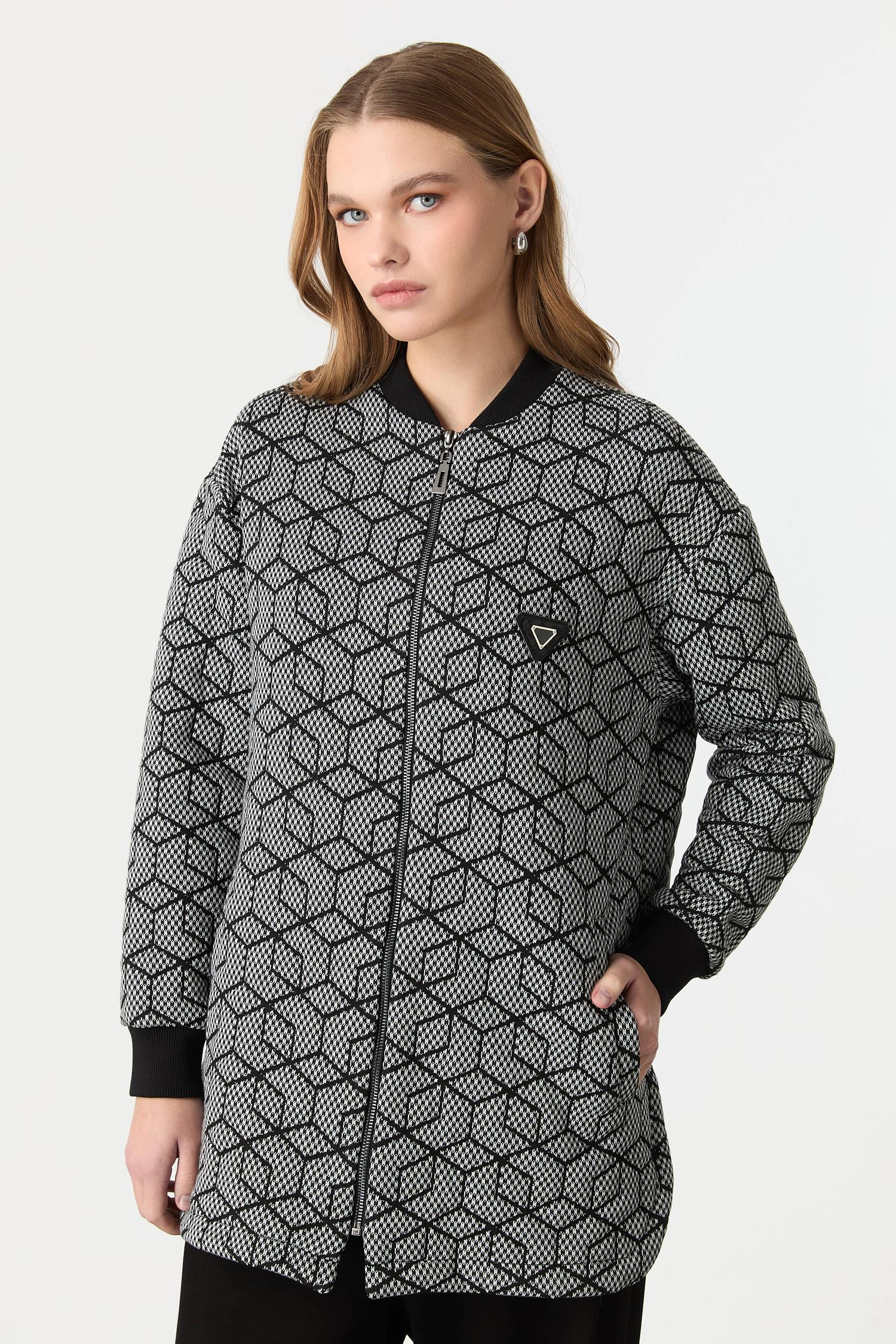 Fermuar Detaylı Dokuma Tunik Ceket-SİYAH