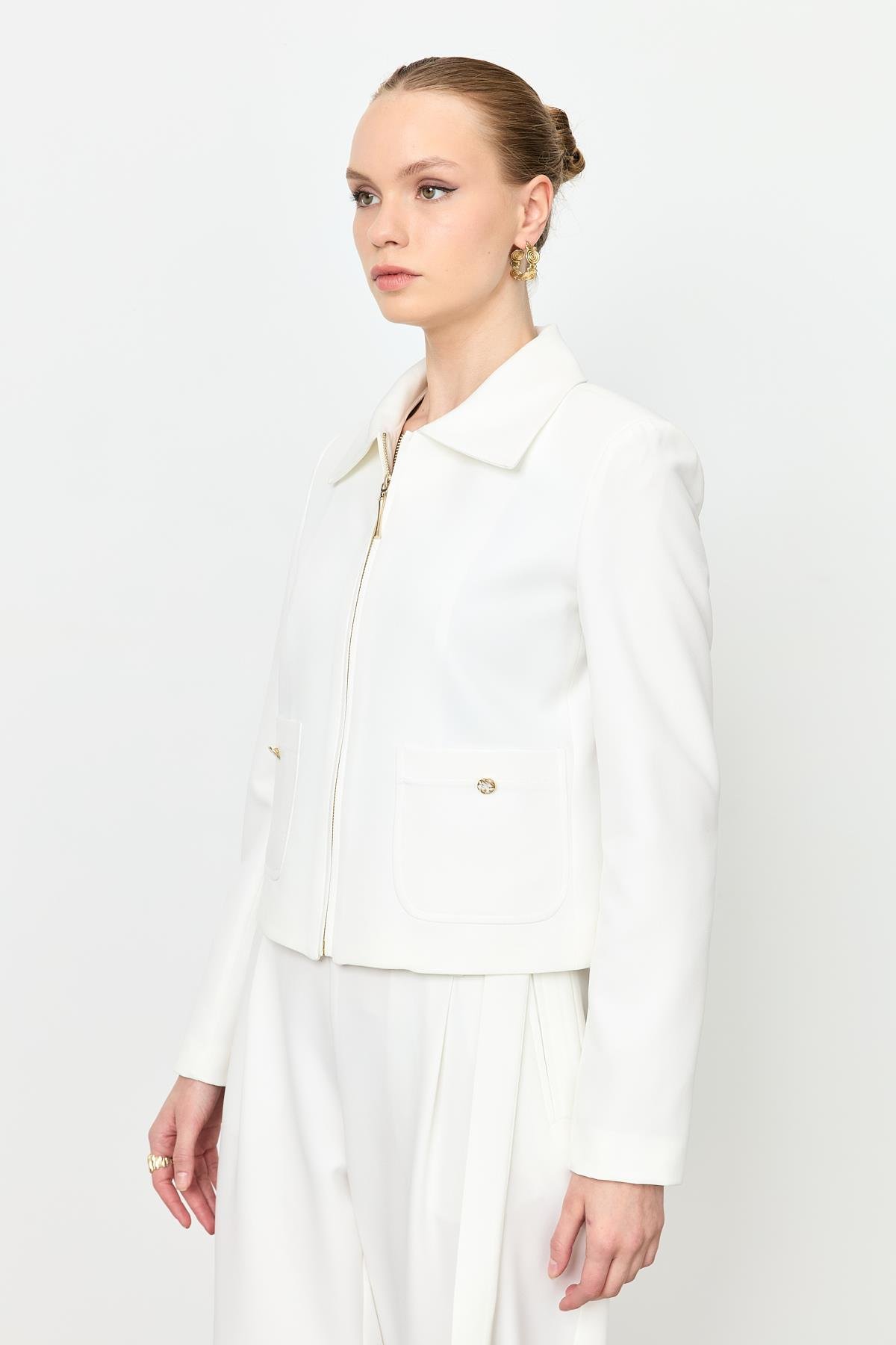 Fermuar Detaylı Kısa Ceket-KEMIK