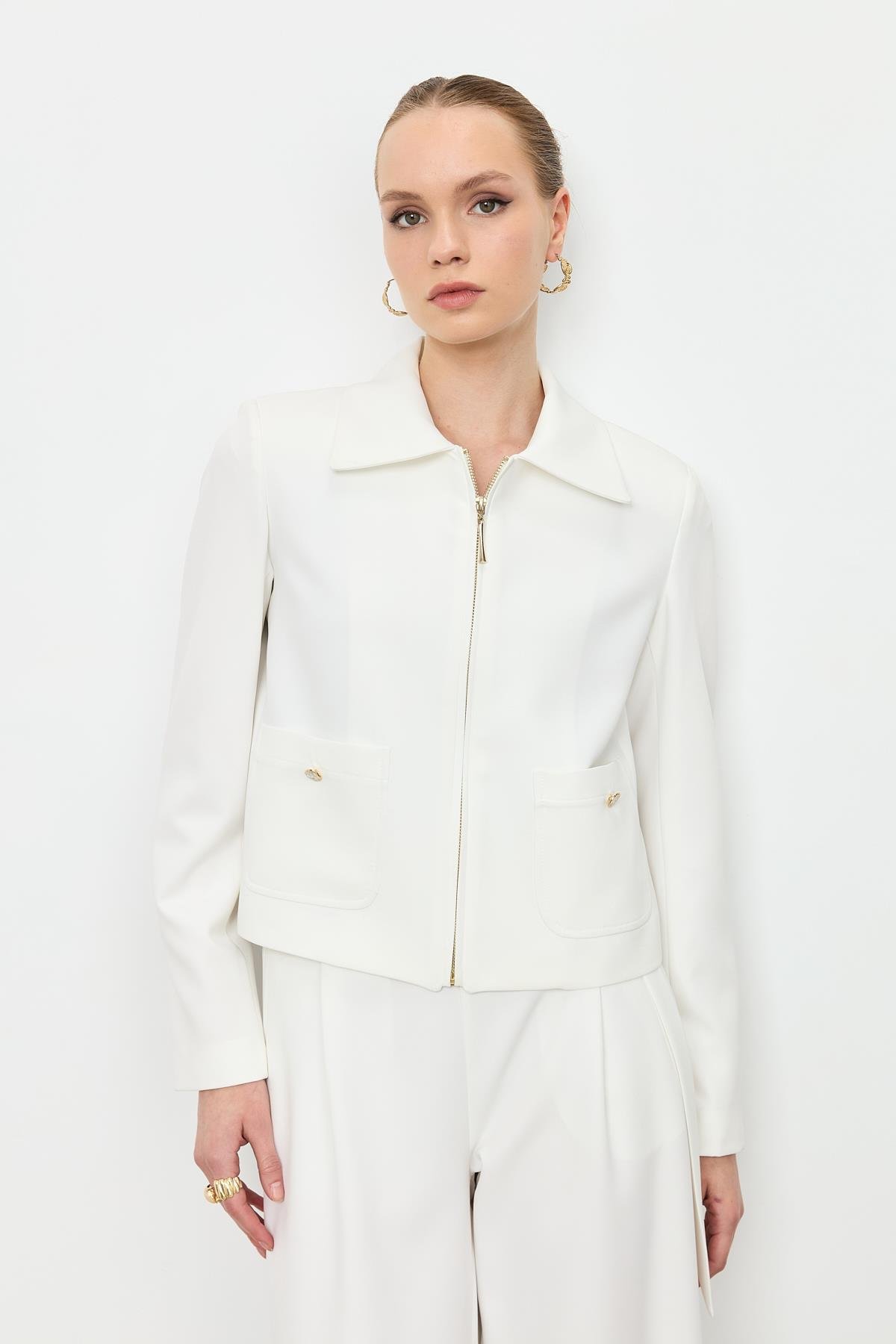 Fermuar Detaylı Kısa Ceket-KEMIK