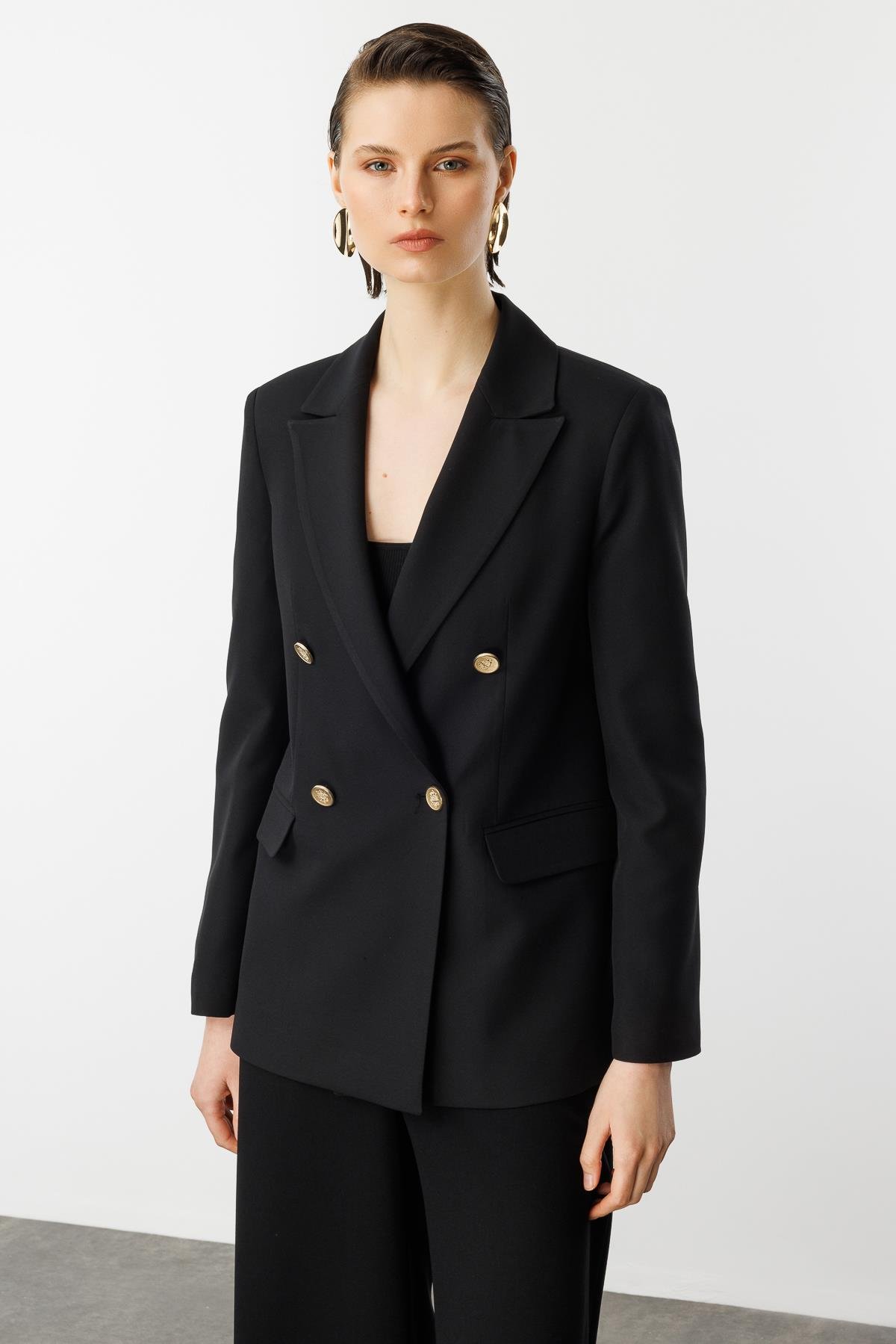 Fermuar Detaylı Kısa Ceket-SİYAH