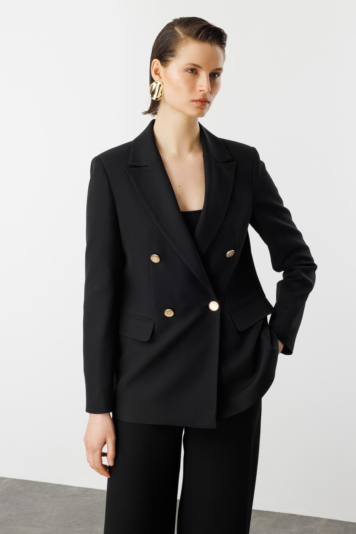 Fermuar Detaylı Kısa Ceket-SİYAH