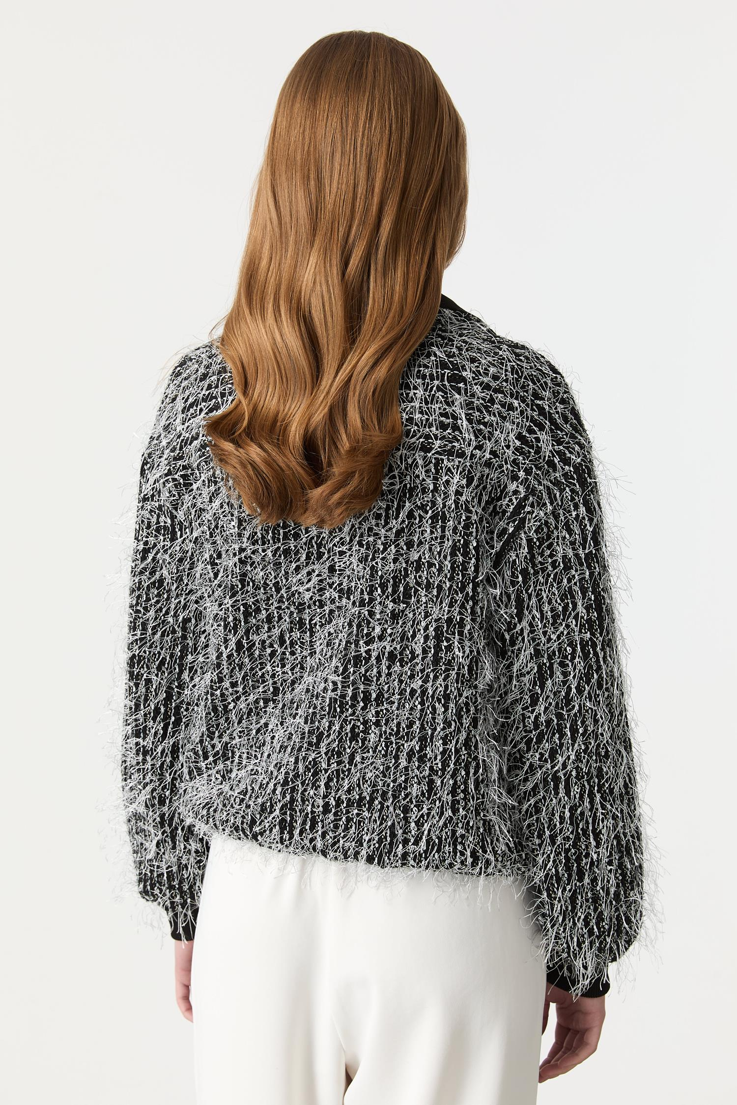 Fermuarlı Örme Bluz-SİYAH/BEYAZ