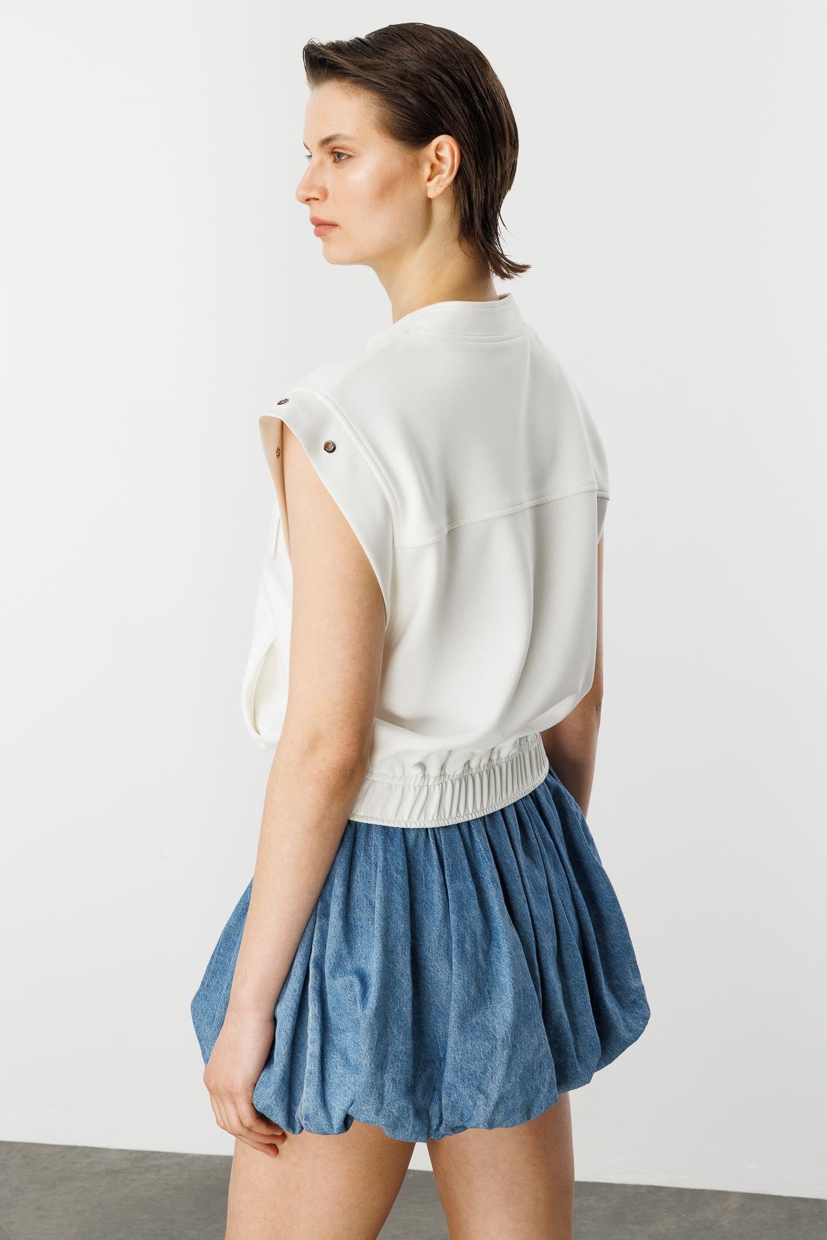 Fermuarlı Penye Yelek-KEMIK