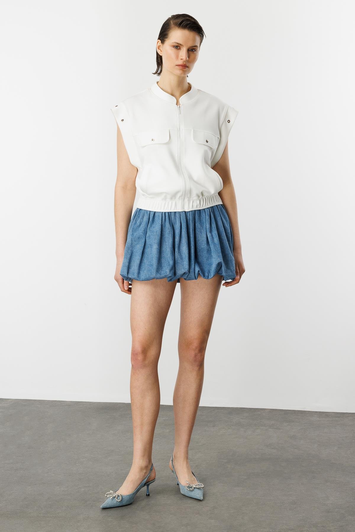 Fermuarlı Penye Yelek-KEMIK