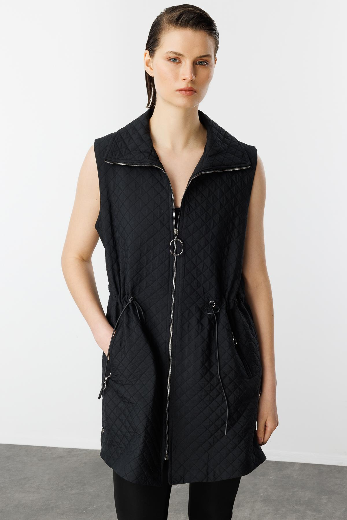 Fermuarlı Penye Yelek-SİYAH