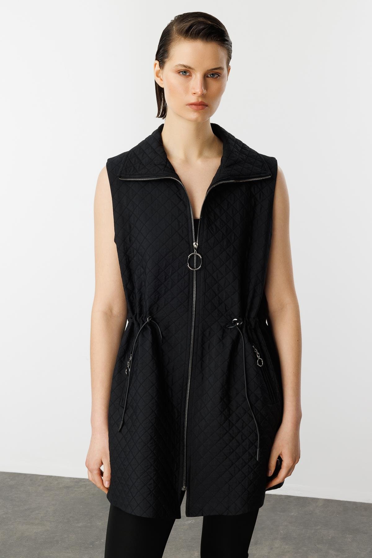 Fermuarlı Penye Yelek-SİYAH