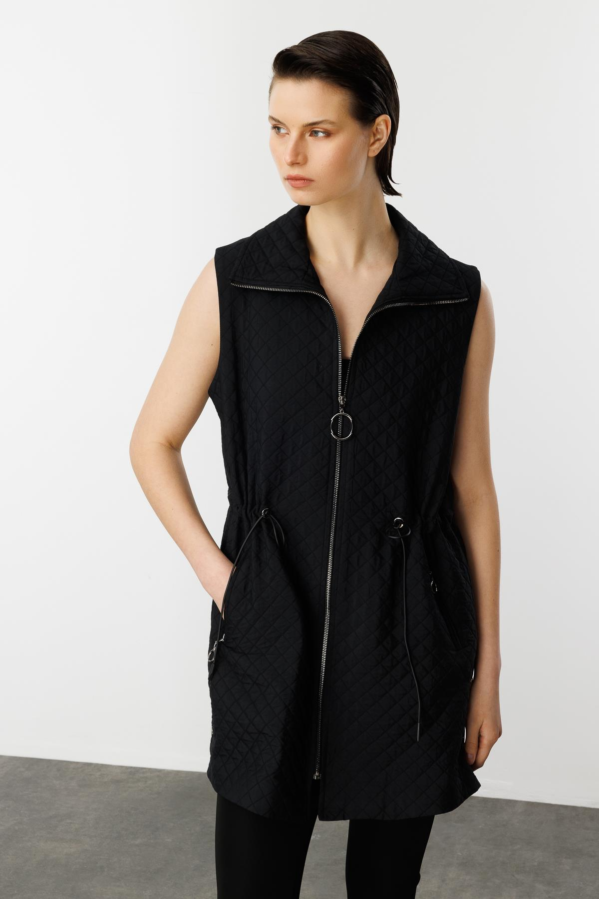 Fermuarlı Penye Yelek-SİYAH