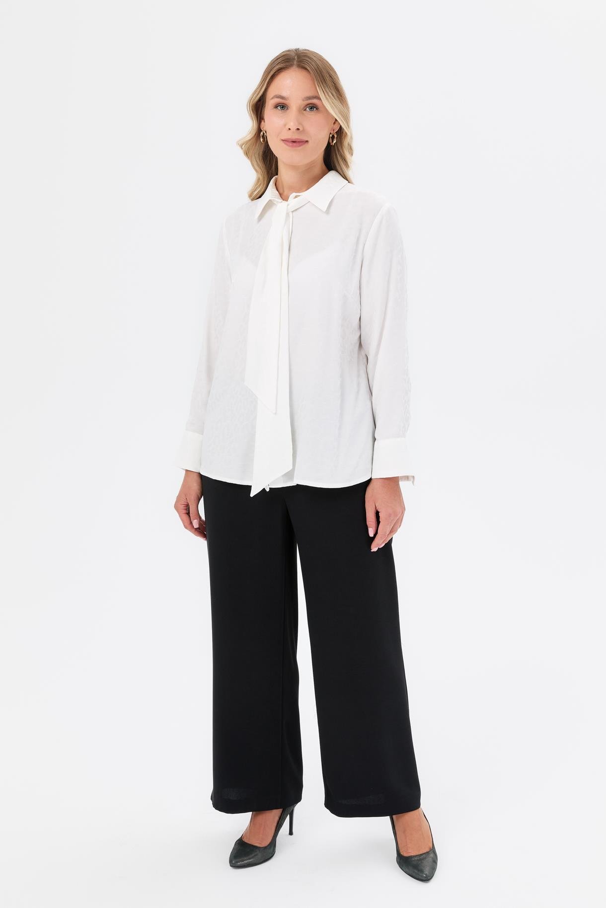 Fular Detaylı Büyük Beden Gömlek - KEMIK