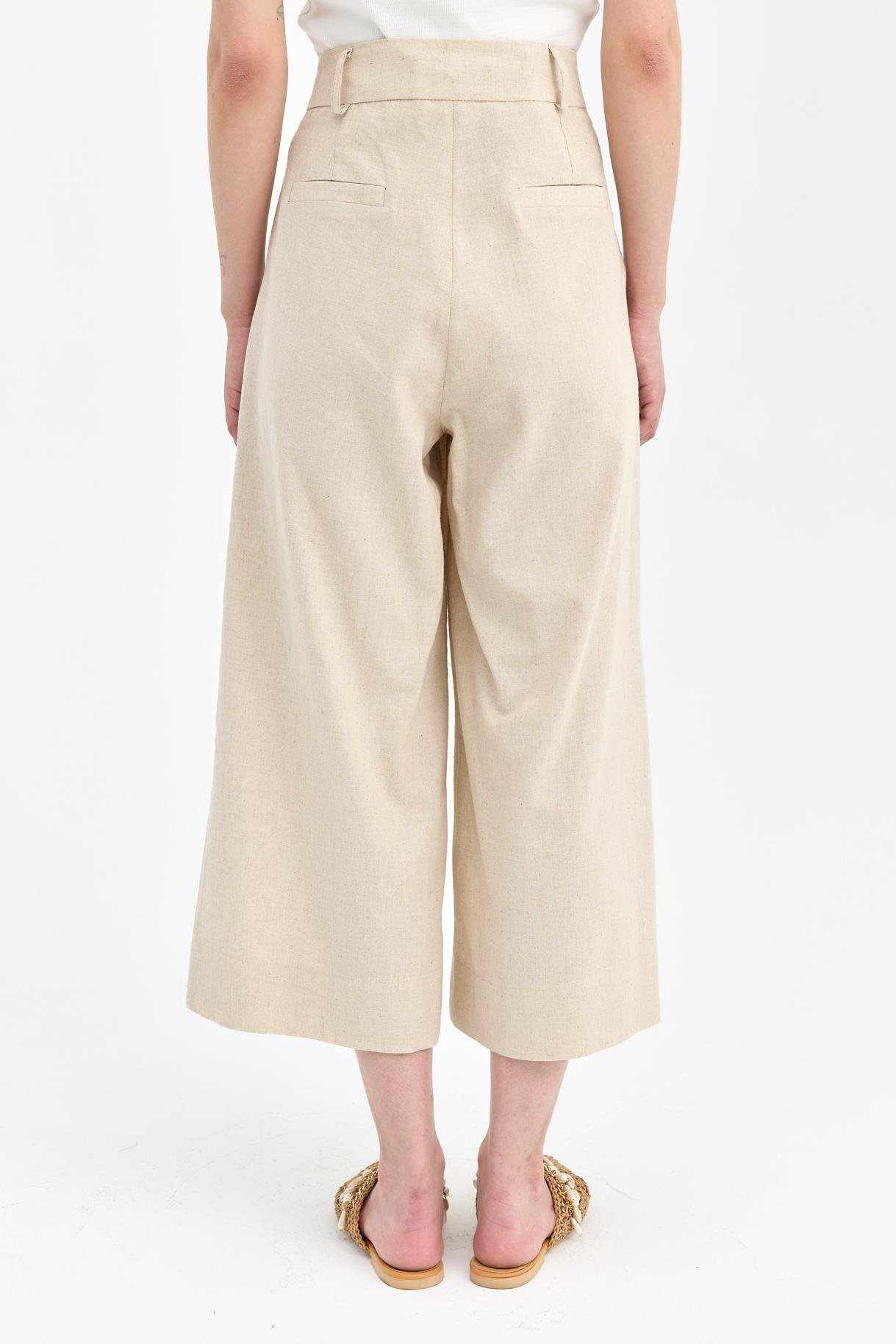 Geniş Paça Keten Pantolon - BEJ