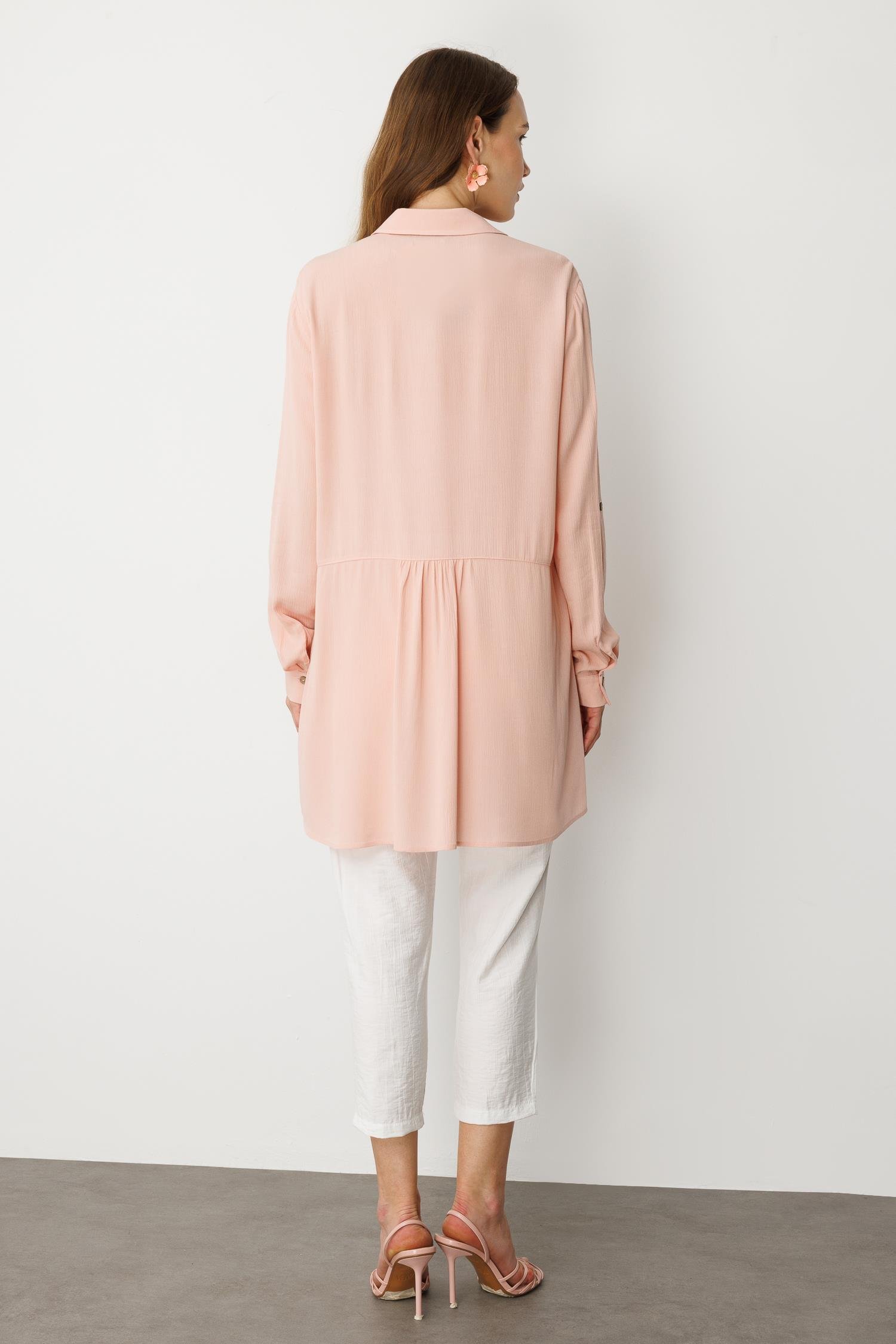 Gizli Cepli Düğme Detay Tunik Gömlek-PUDRA