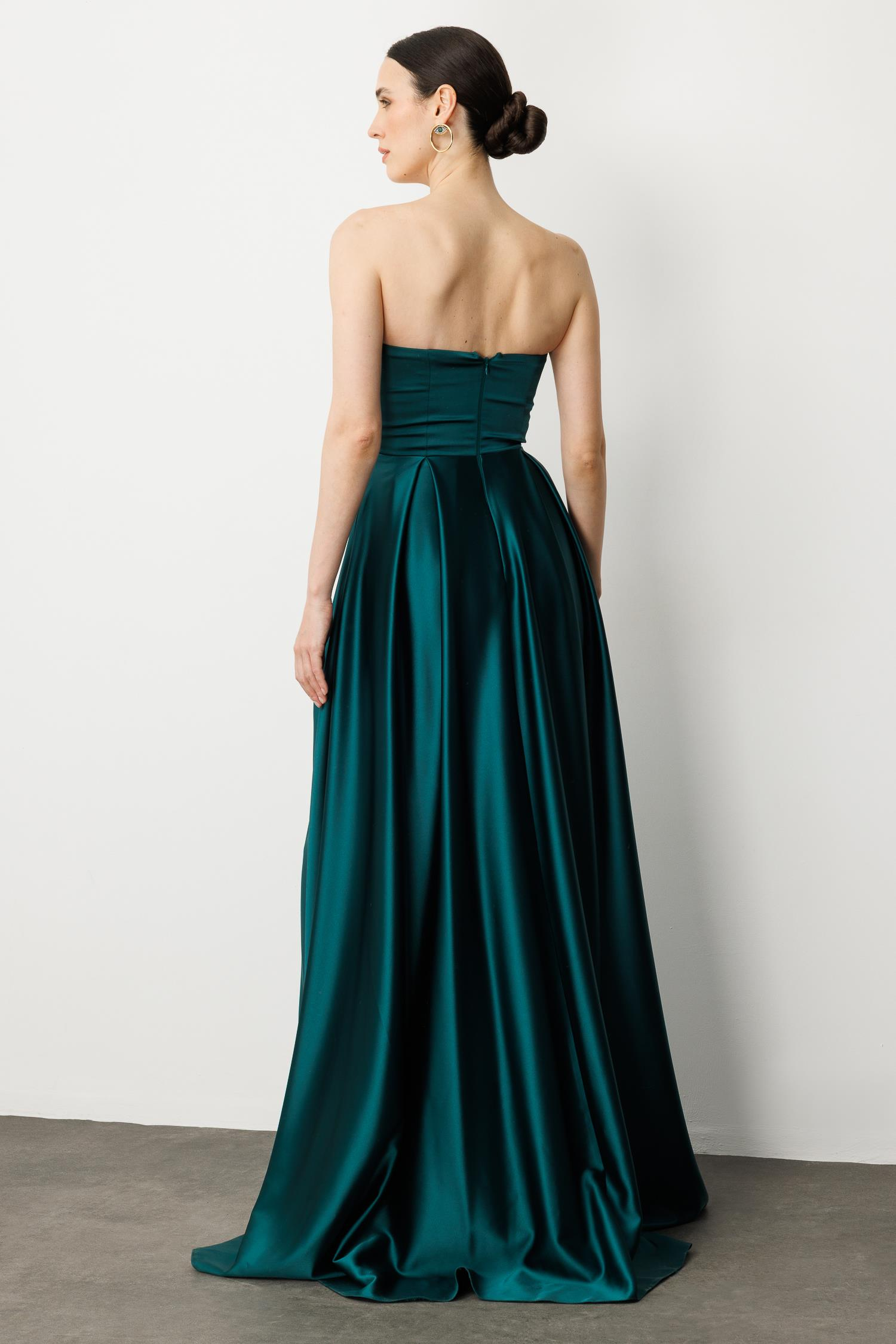 Göğüs Detaylı Abiye Elbise-ZÜMRÜT