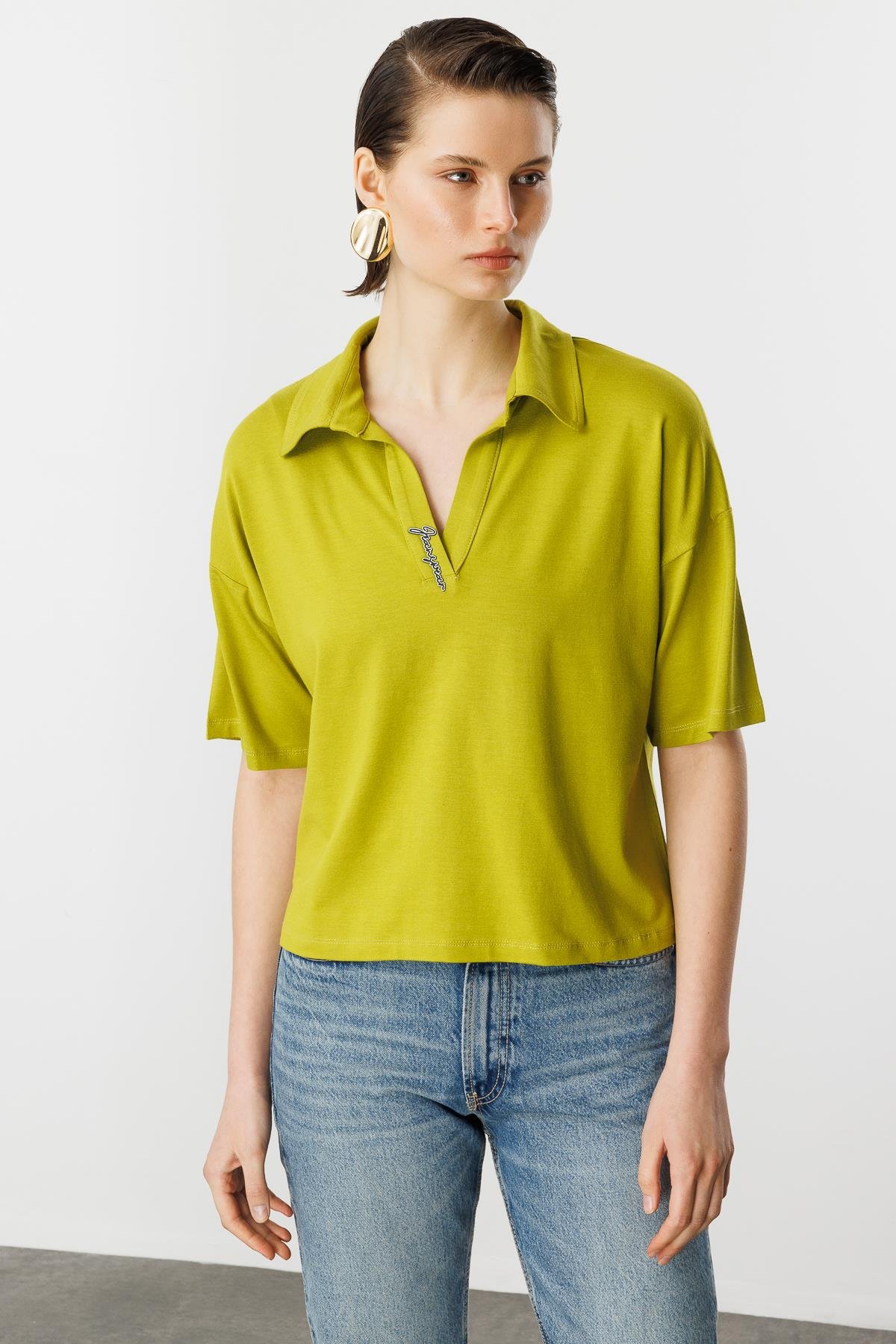 Gömlek Yaka Pamuklu Bluz-Y.YEŞİLİ